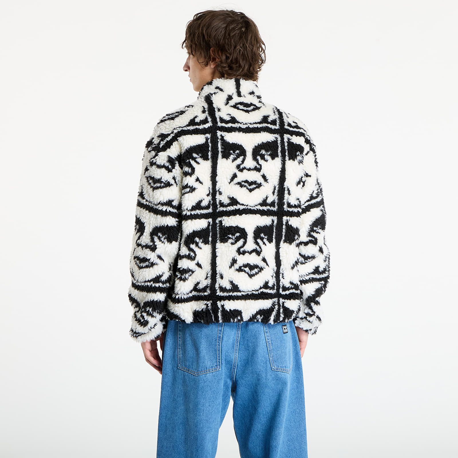 Pánské bundy OBEY Repeated Icon Sherpa Jacket Black Multi