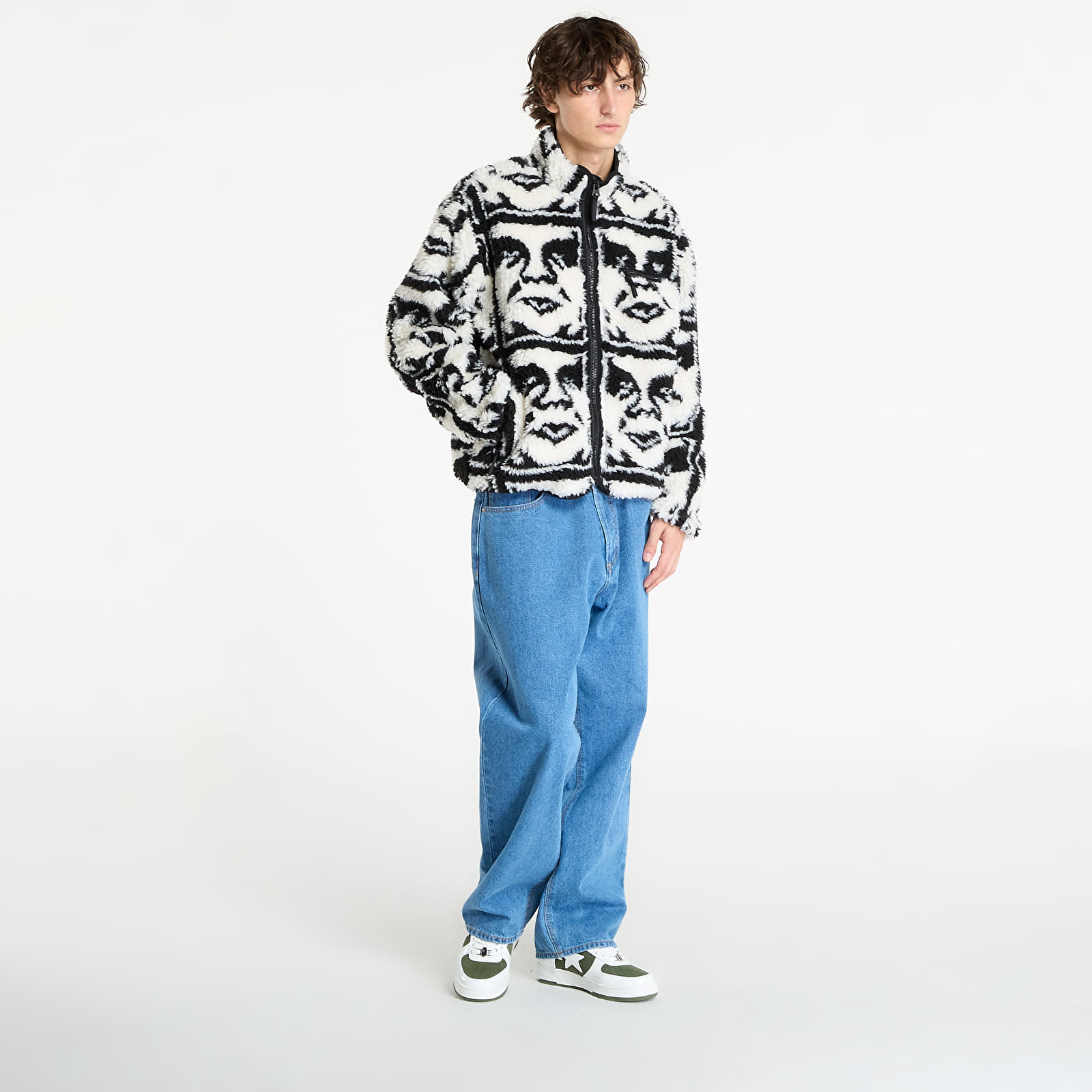 Pánské bundy OBEY Repeated Icon Sherpa Jacket Black Multi