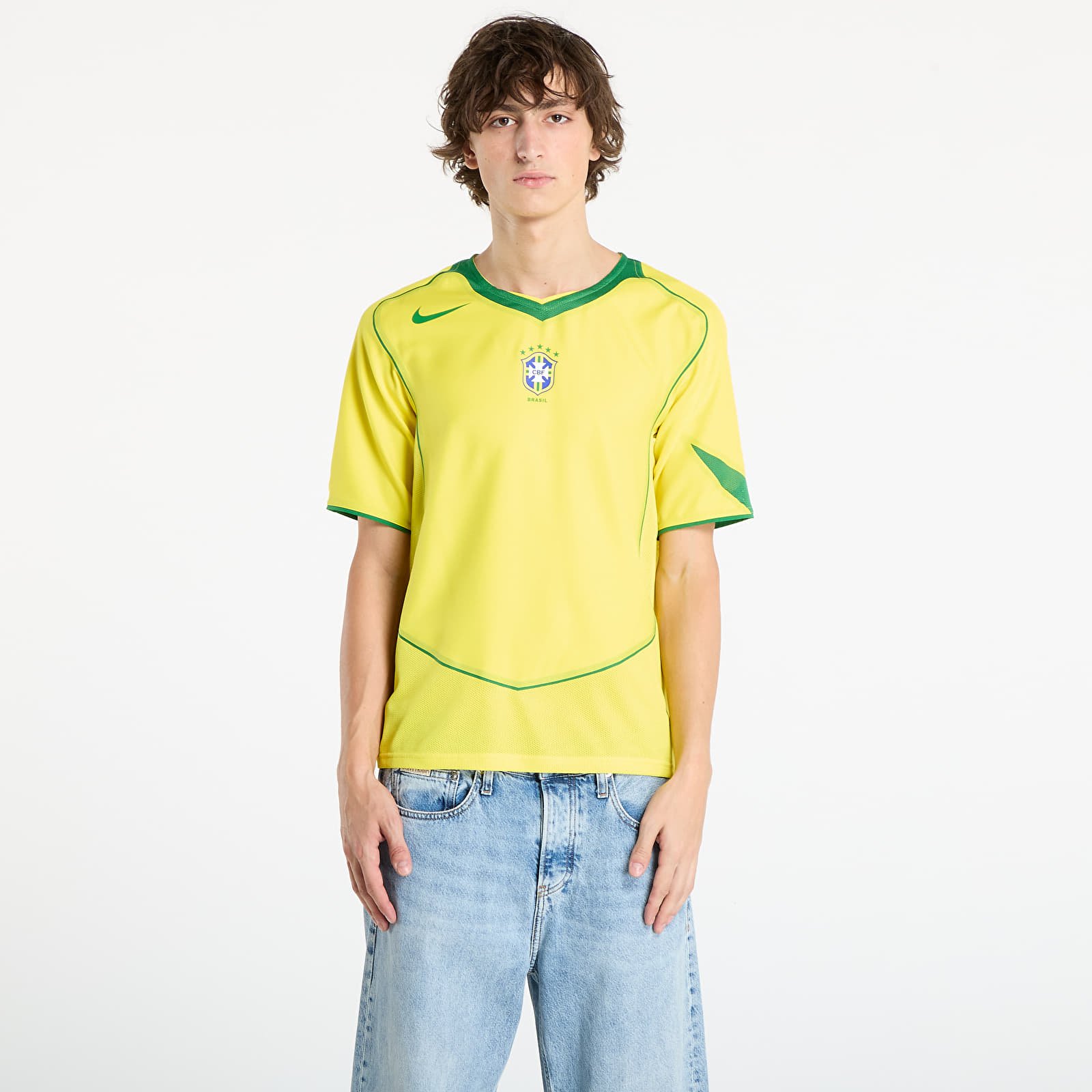 Herenshirts Nike Men's Soccer Replica Jersey Brazil 2004 Total 90 Reissue Opti Yellow/ Apple Green/ Apple Green