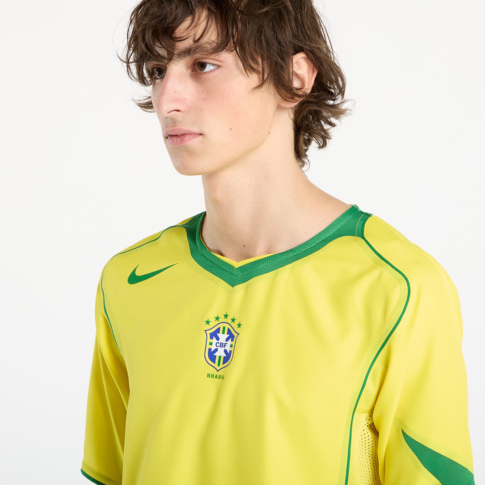 Herenshirts Nike Men's Soccer Replica Jersey Brazil 2004 Total 90 Reissue Opti Yellow/ Apple Green/ Apple Green