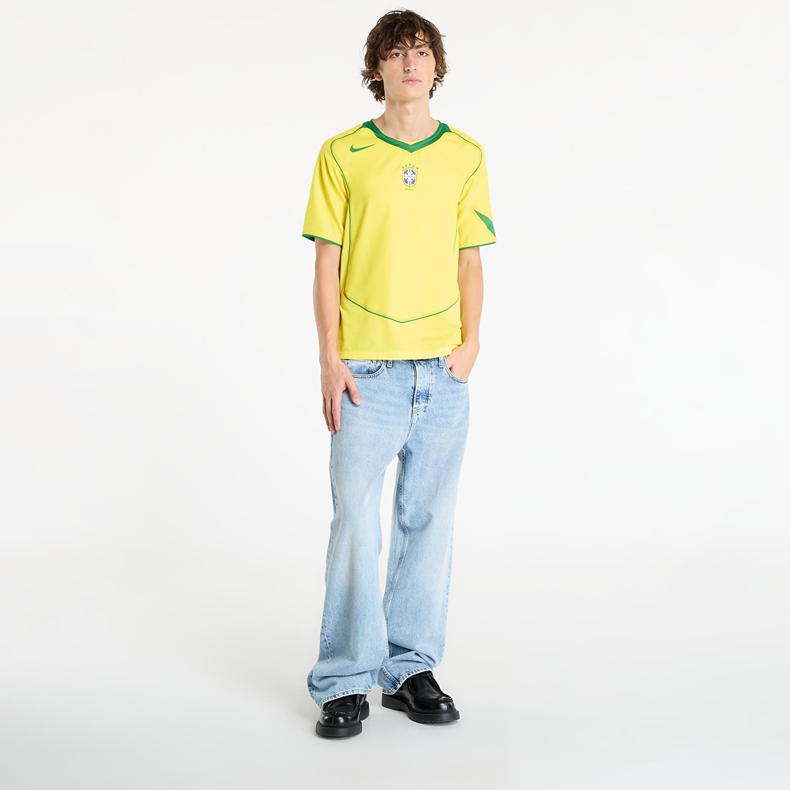 Herenshirts Nike Men's Soccer Replica Jersey Brazil 2004 Total 90 Reissue Opti Yellow/ Apple Green/ Apple Green