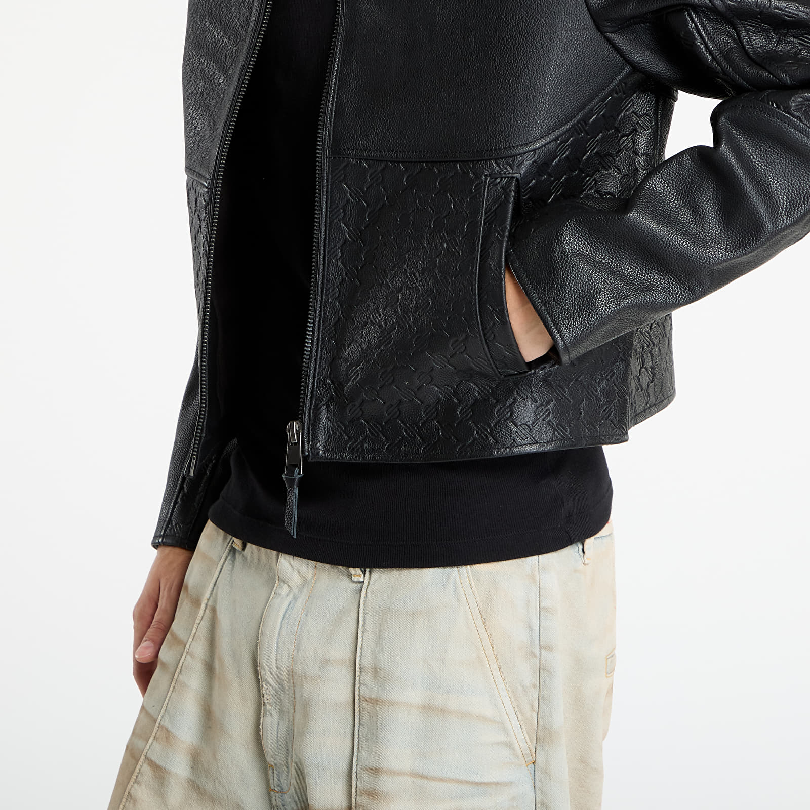 Herenjassen Daily Paper Structured Leather Jacket UNISEX Black