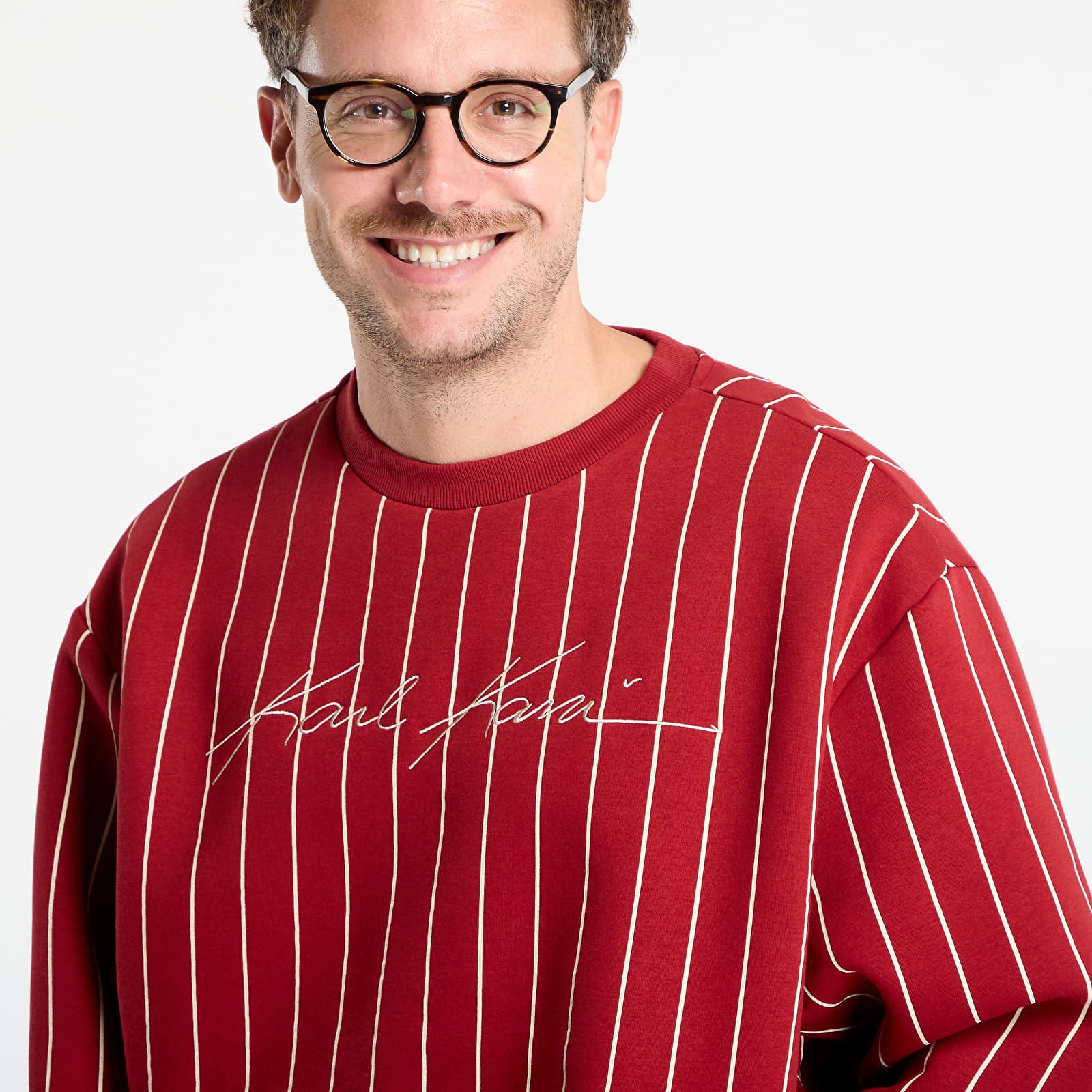 Mikiny Karl Kani Autograph Pinstripe Sweat Os Crewneck Red