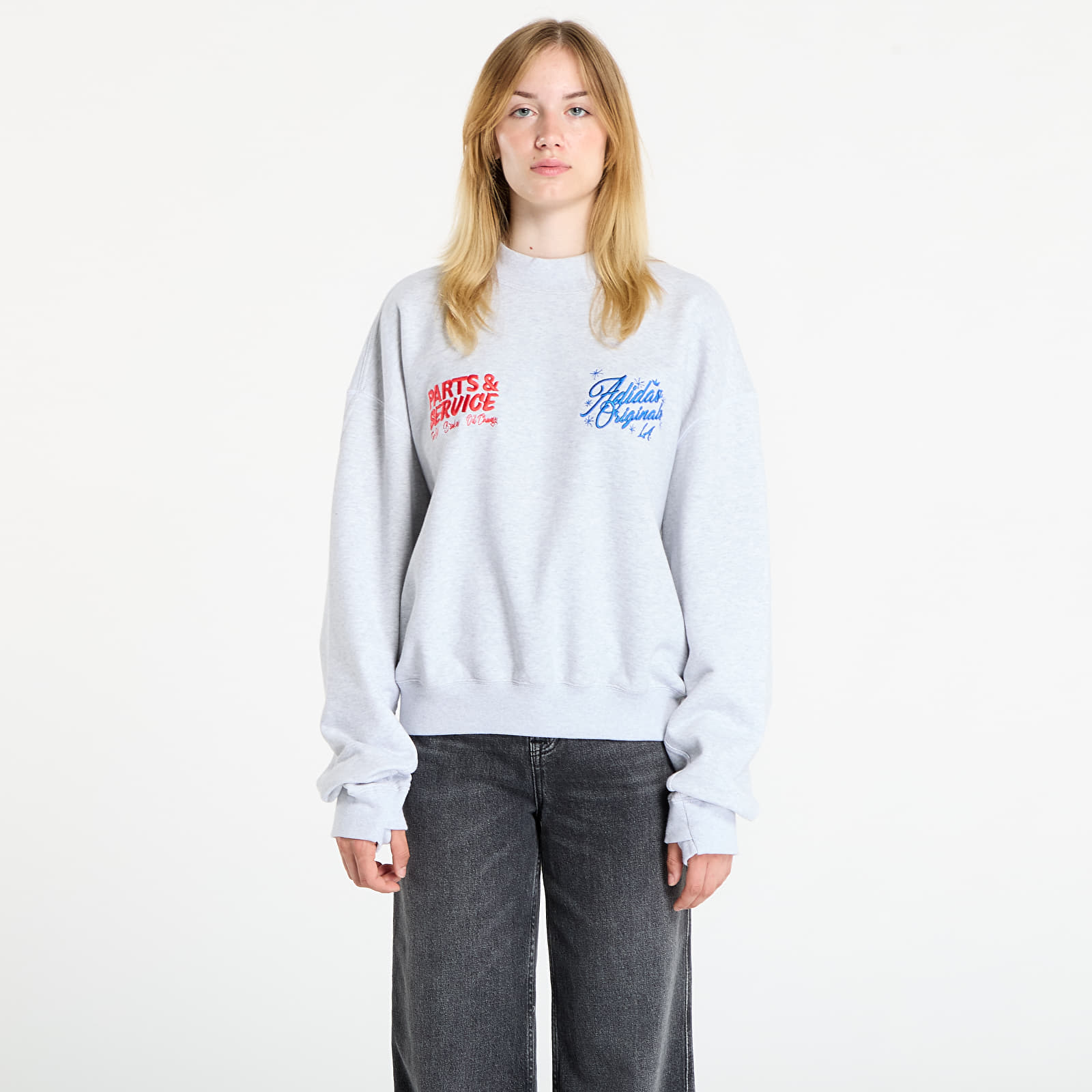 Pánské mikiny adidas x OG LA Santa Monica Crewneck UNISEX Light Grey Heather/ Black