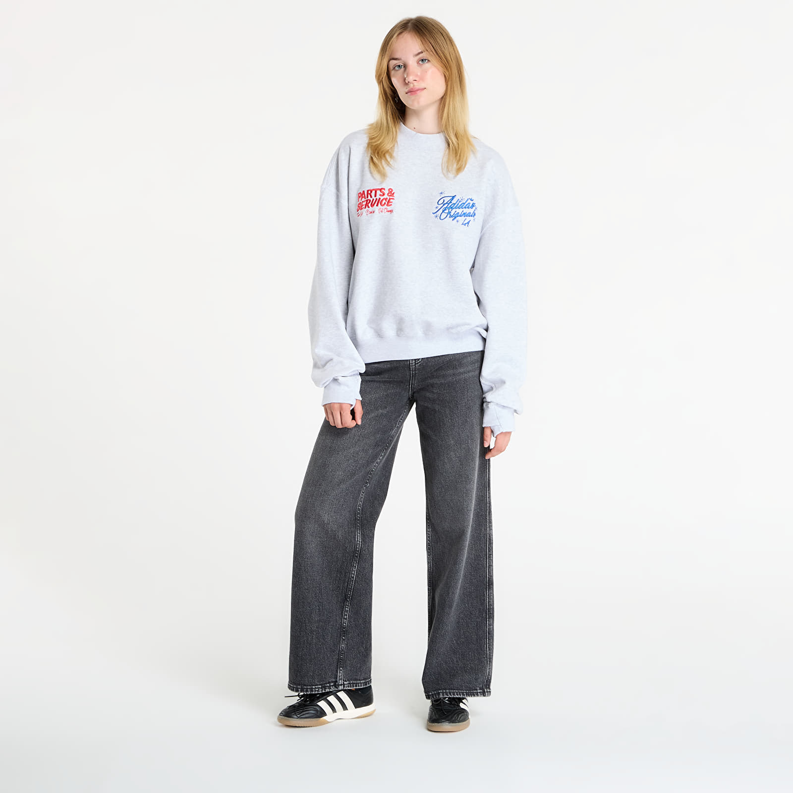 Pánské mikiny adidas x OG LA Santa Monica Crewneck UNISEX Light Grey Heather/ Black