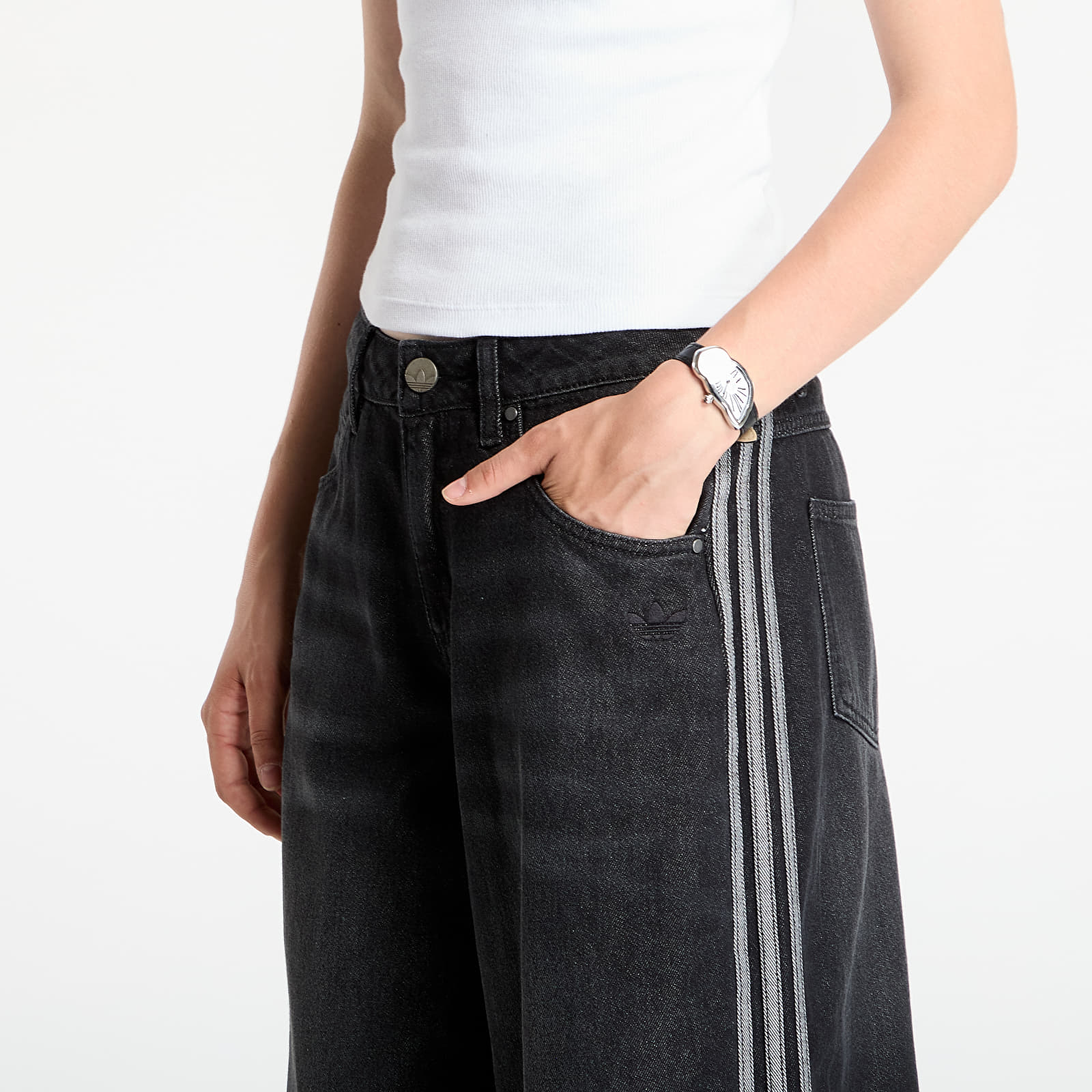 Sieviešu bikses adidas Denim Wide Pant Black