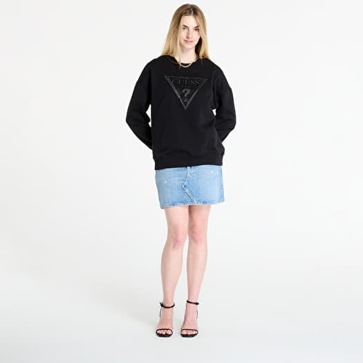 【ブラック(JBLK)】GUESS スウェット (W)Triangle Glitter Sweatshirt GUESS Ls Triangle Glitter Sweatshirt Black | Queens
