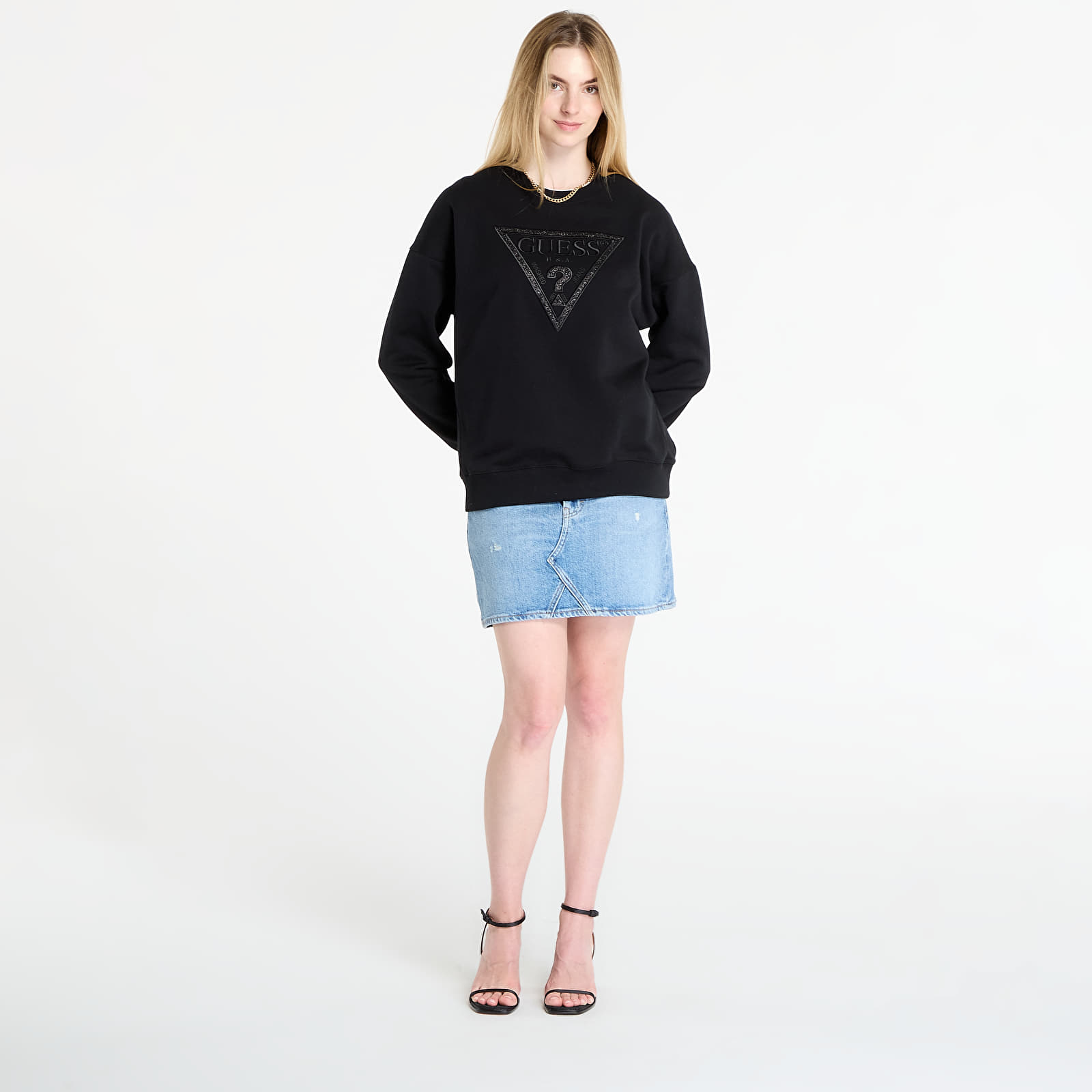 Mikinas ar kapuci un sporta krekli GUESS Ls Triangle Glitter Sweatshirt Black