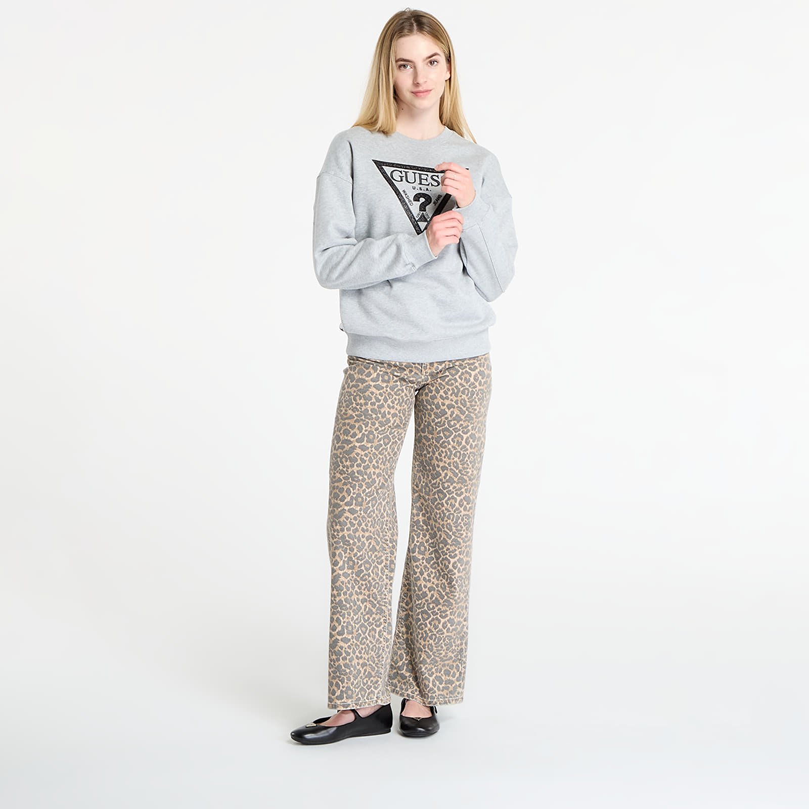 Mikinas ar kapuci un sporta krekli GUESS Ls Triangle Glitter Sweatshirt Grey