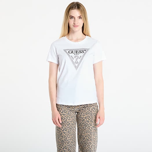 T-krekls GUESS Ss Cn Krystal Triangle Tee White
