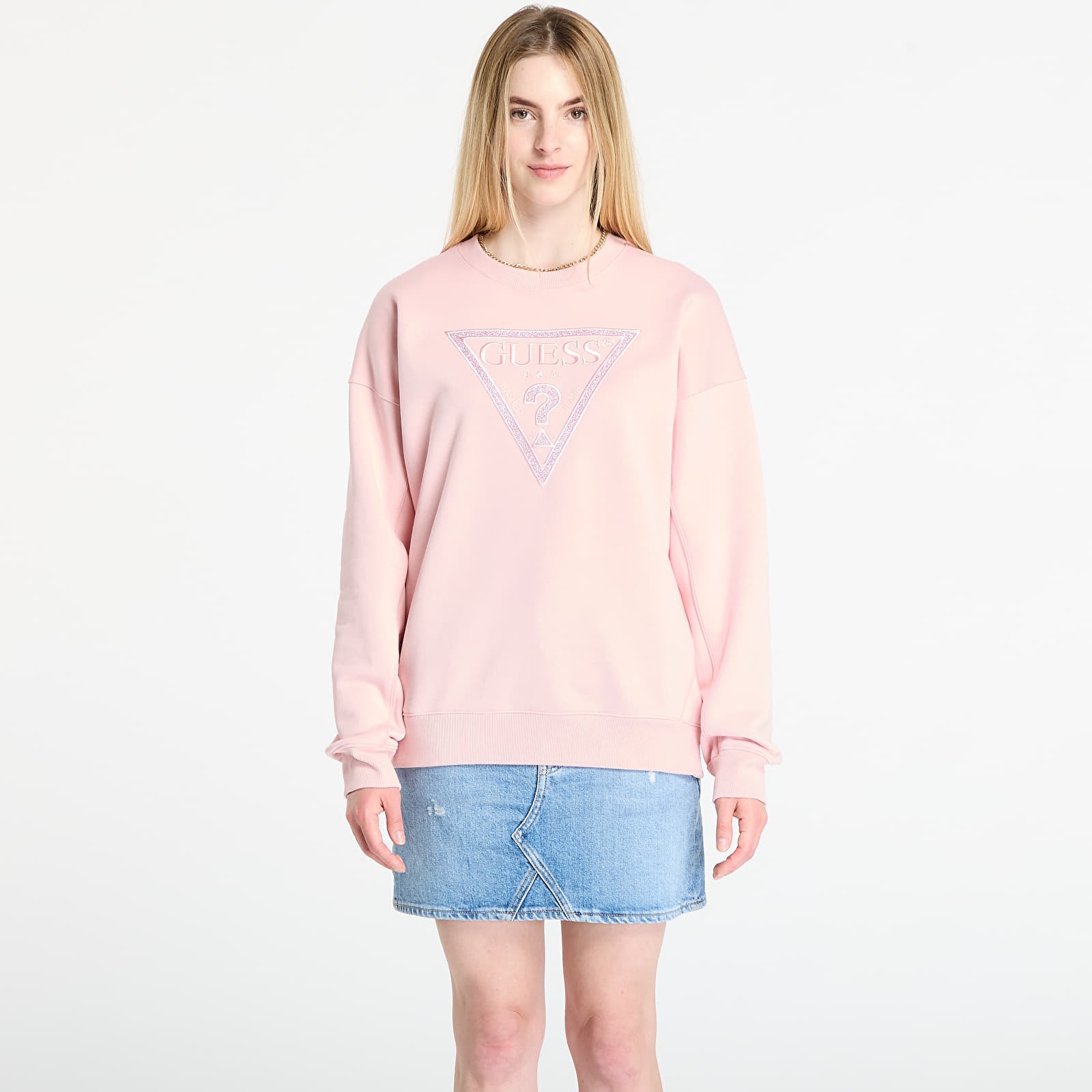 Φούτερ GUESS Ls Triangle Glitter Sweatshirt Pink