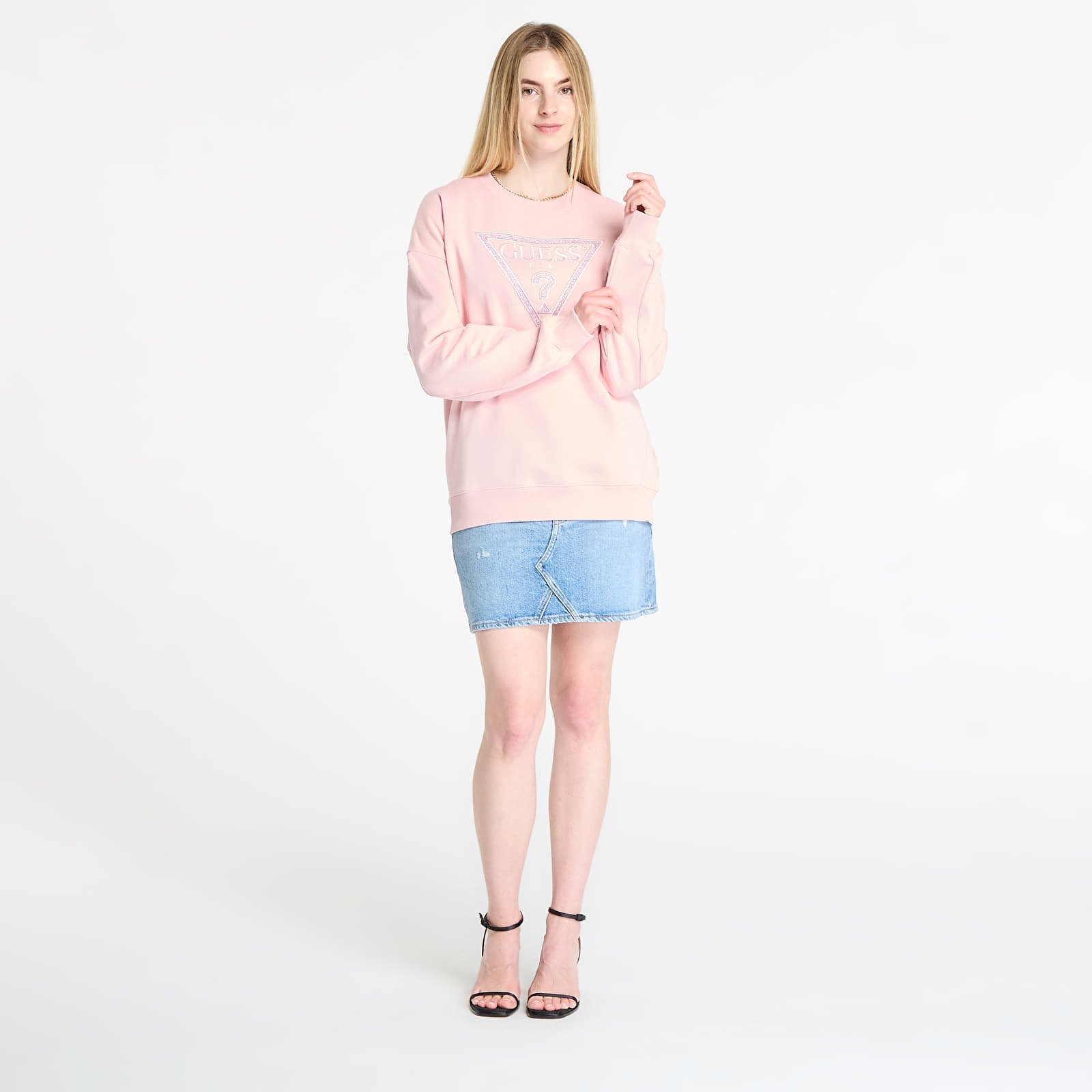 Φούτερ GUESS Ls Triangle Glitter Sweatshirt Pink