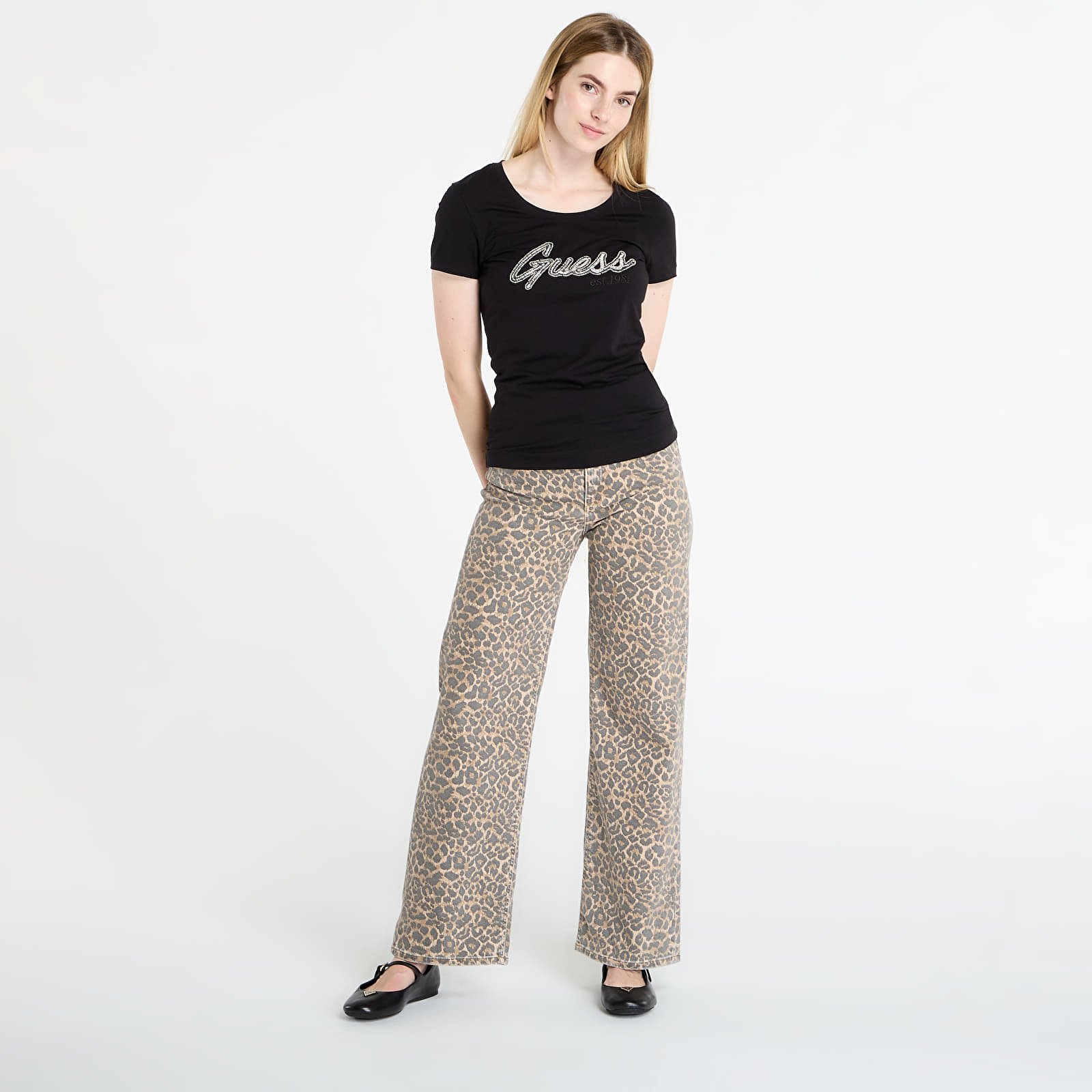 Džinsi GUESS Wide Leg Brown