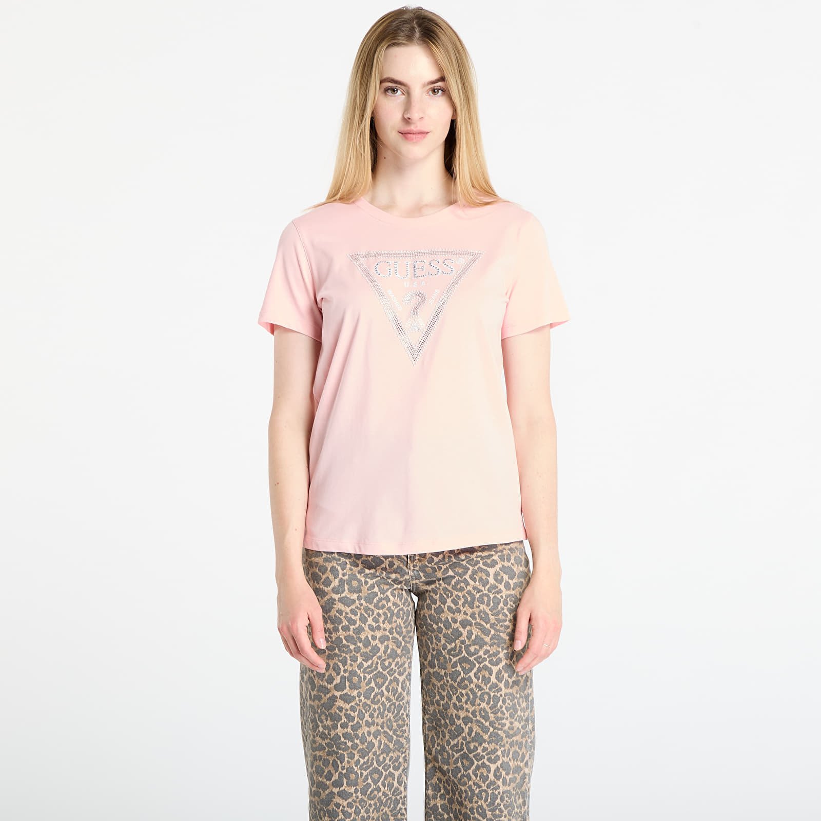 T-shirt GUESS Ss Cn Krystal Triangle Tee Pink L