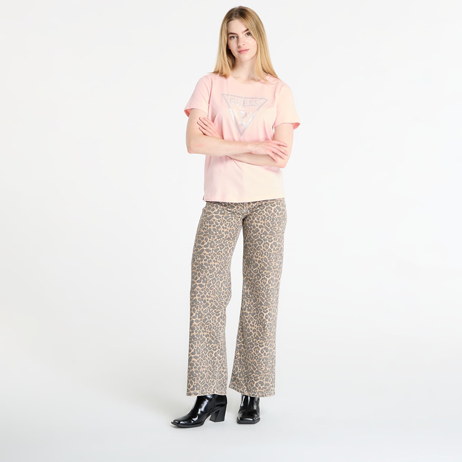   Μπλούζες GUESS Ss Cn Krystal Triangle Tee Pink