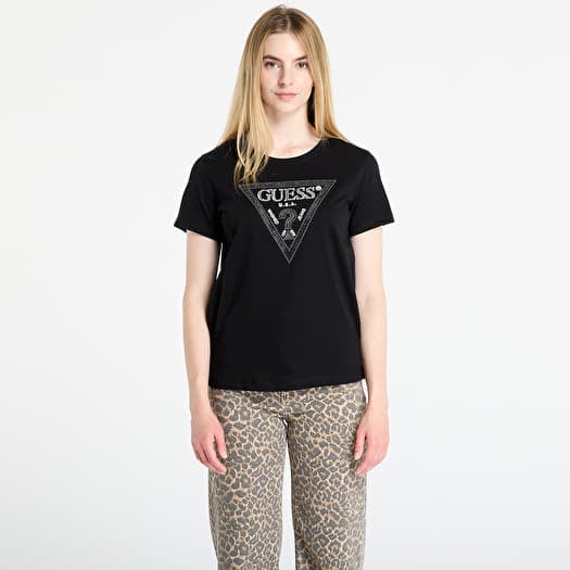 T-krekls GUESS Ss Cn Krystal Triangle Tee Black