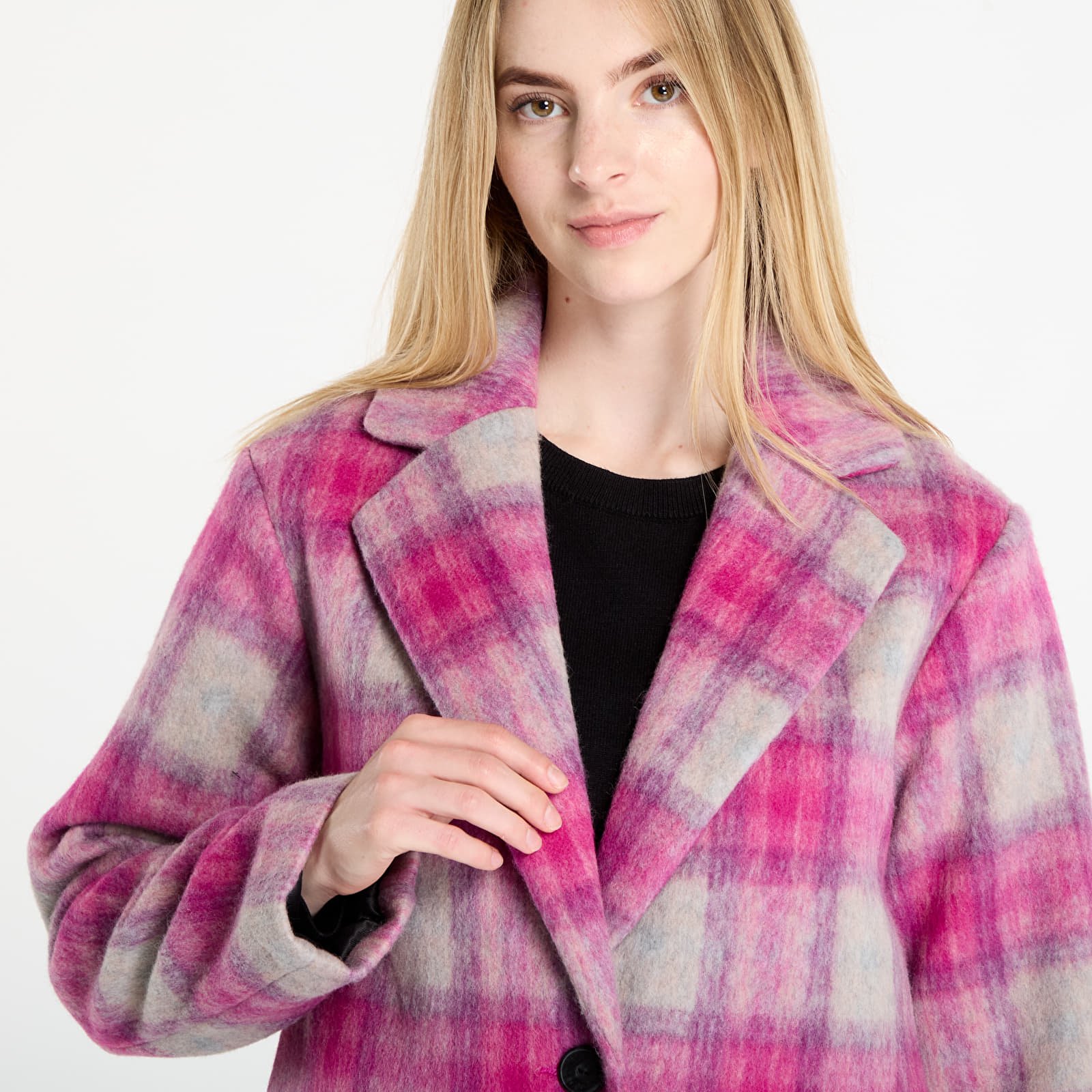 Kabáty Desigual Pinkcheck Coat Rosa Fluor