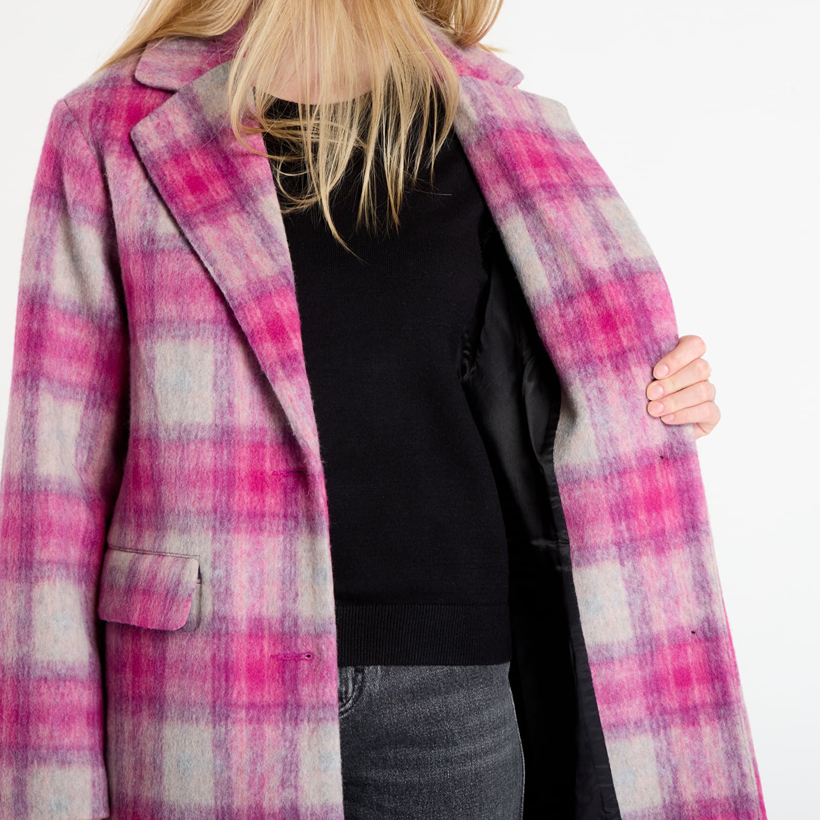 Kabáty Desigual Pinkcheck Coat Rosa Fluor
