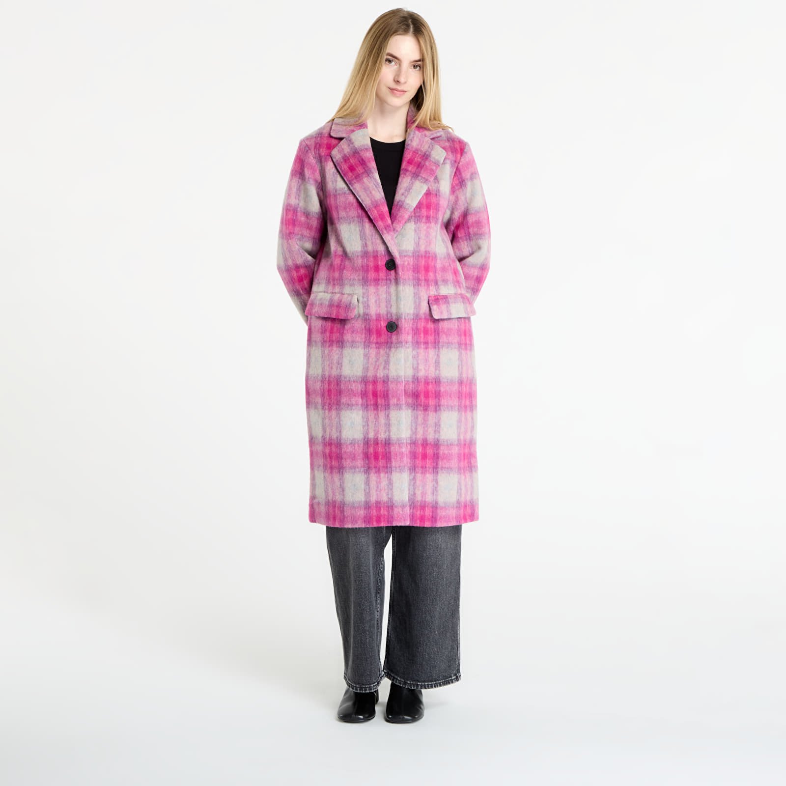 Kabáty Desigual Pinkcheck Coat Rosa Fluor