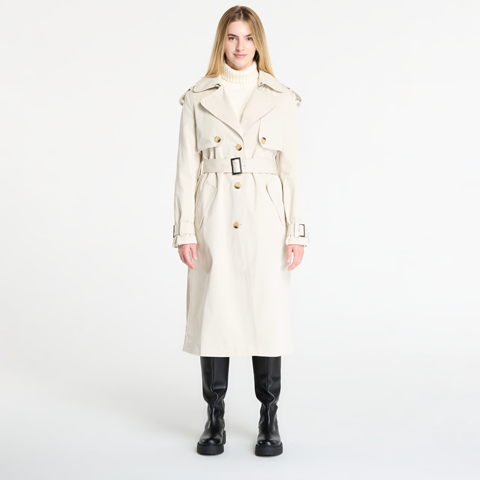 Kabáty Desigual Pleated Trench Coat Beige