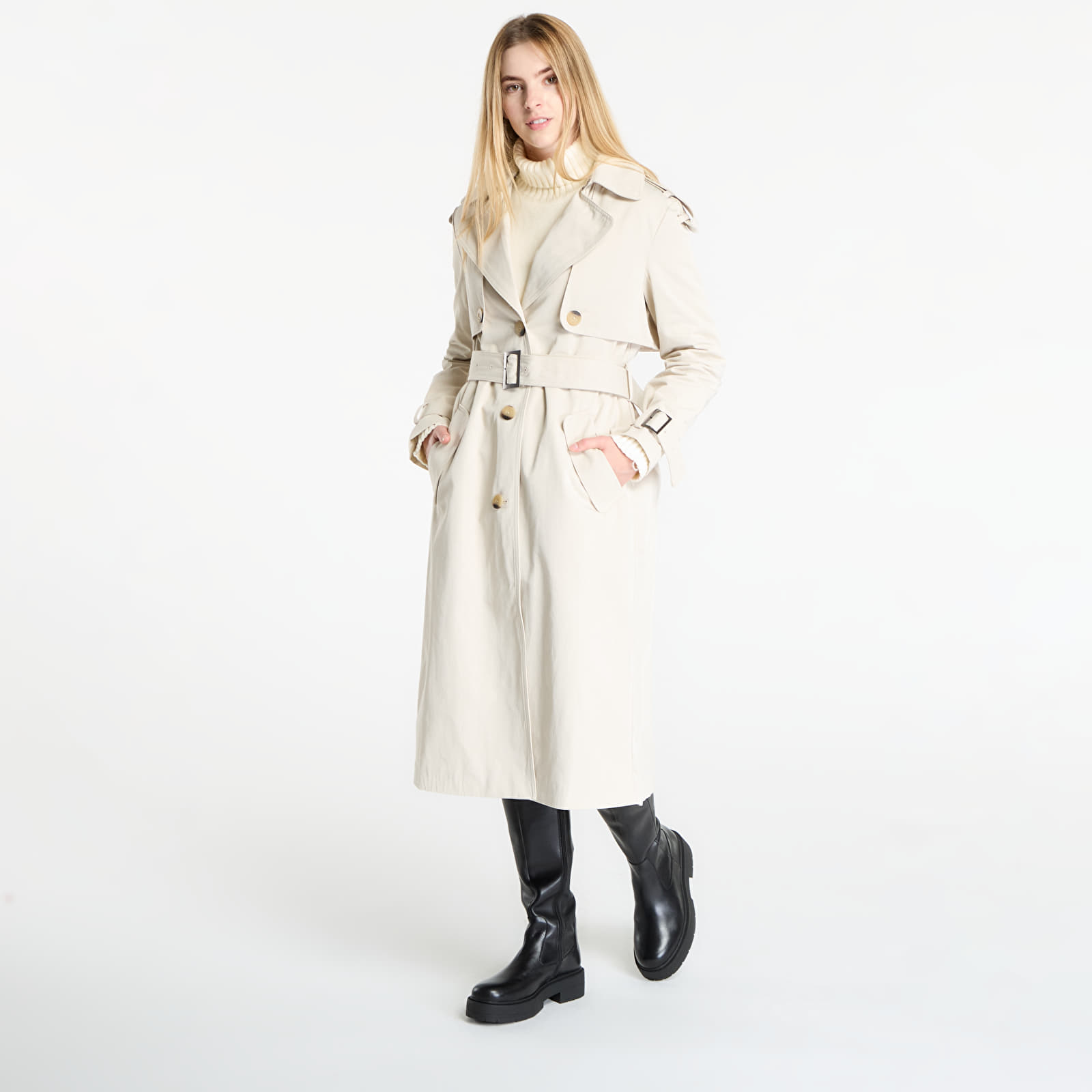 Kabáty Desigual Pleated Trench Coat Beige