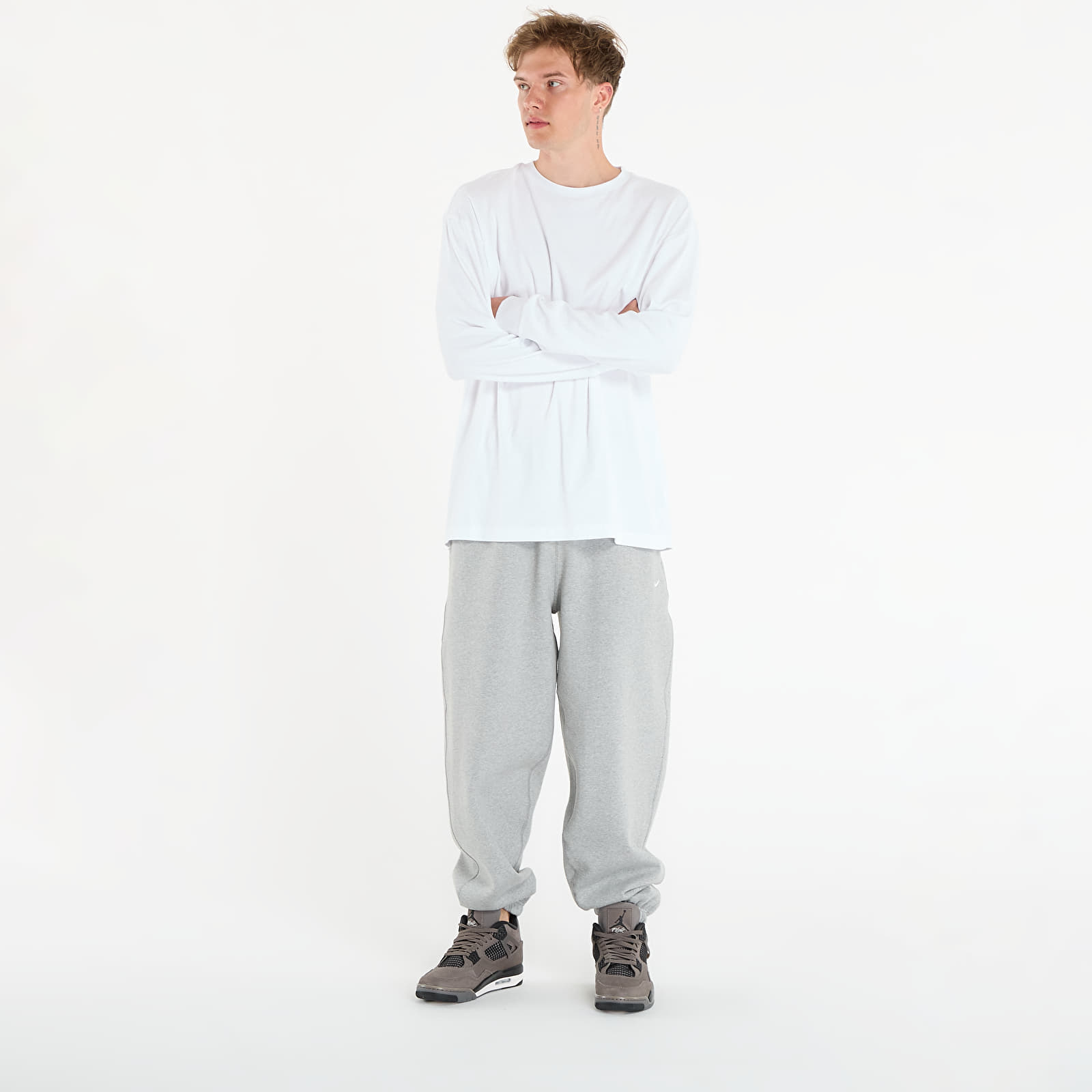 Joggingbukser Nike Solo Swoosh Men's Cuffed Fleece Pants Dk Grey Heather/ Lt Smoke Grey/ White