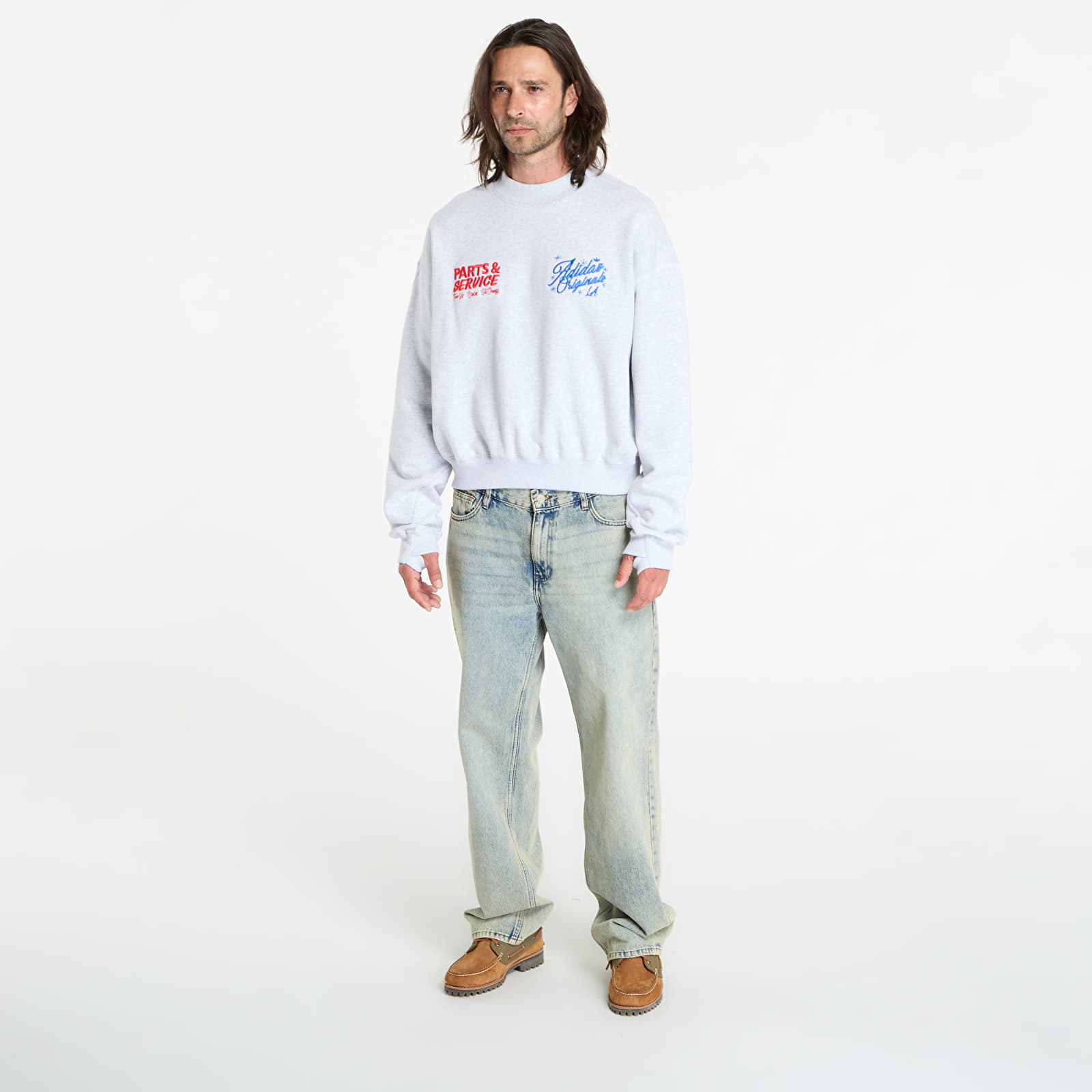 Pánské mikiny adidas x OG LA Santa Monica Crewneck UNISEX Light Grey Heather/ Black