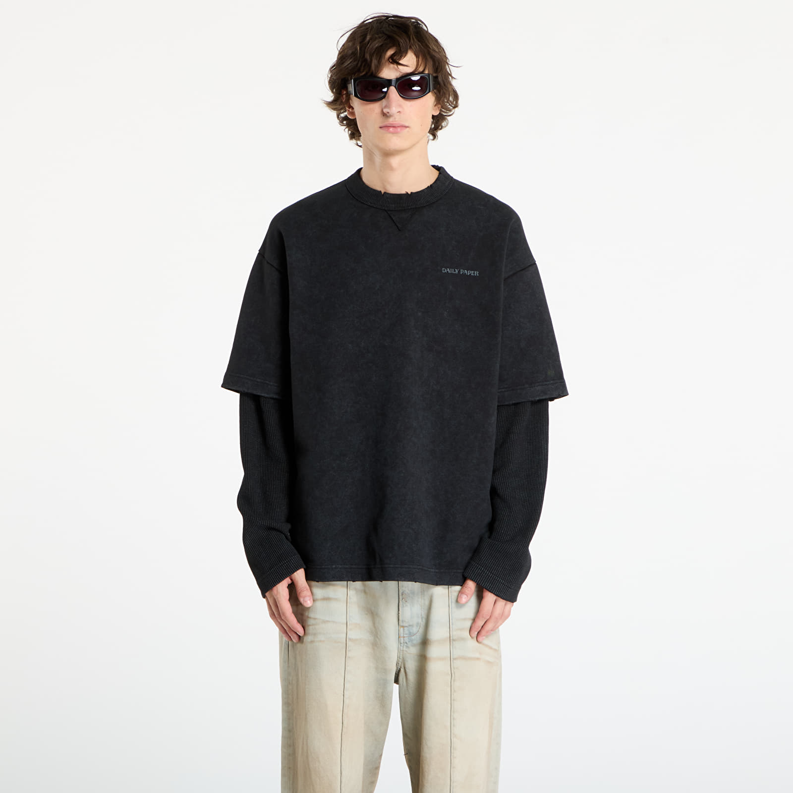 Men's T-shirts Daily Paper Layered Ls T-Shirt UNISEX Black