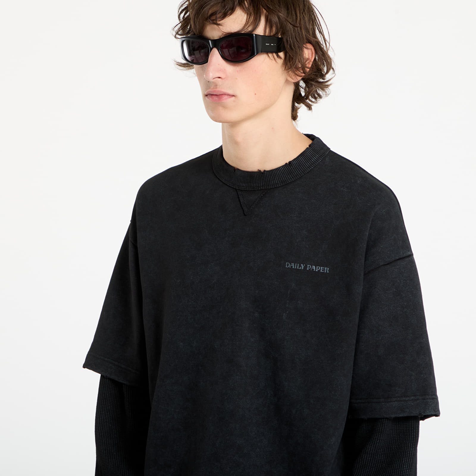 Men's T-shirts Daily Paper Layered Ls T-Shirt UNISEX Black