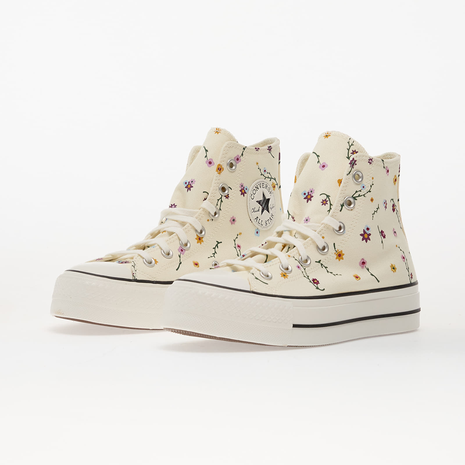 Ténis e sapatos de senhora Converse Chuck Taylor All Star Lift Platform Embroidered Blooms Hi Egret/ Vintage White/ Black