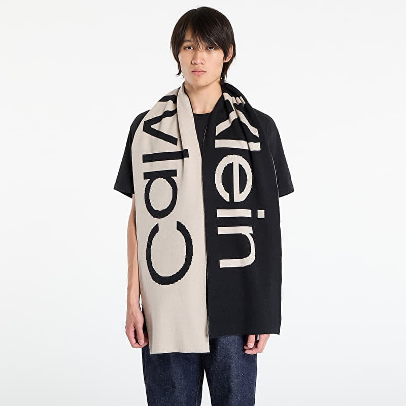 Eșarfă Calvin Klein Bold Logo 2-Tone Wool Scarf Black