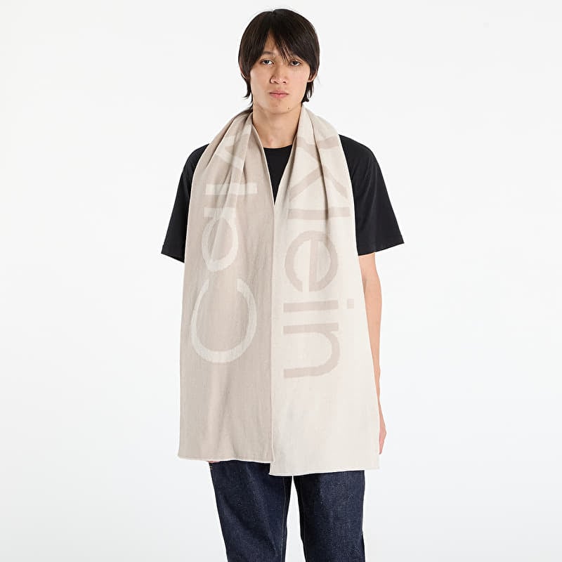 Foulard Calvin Klein Bold Logo 2-Tone Wool Scarf White