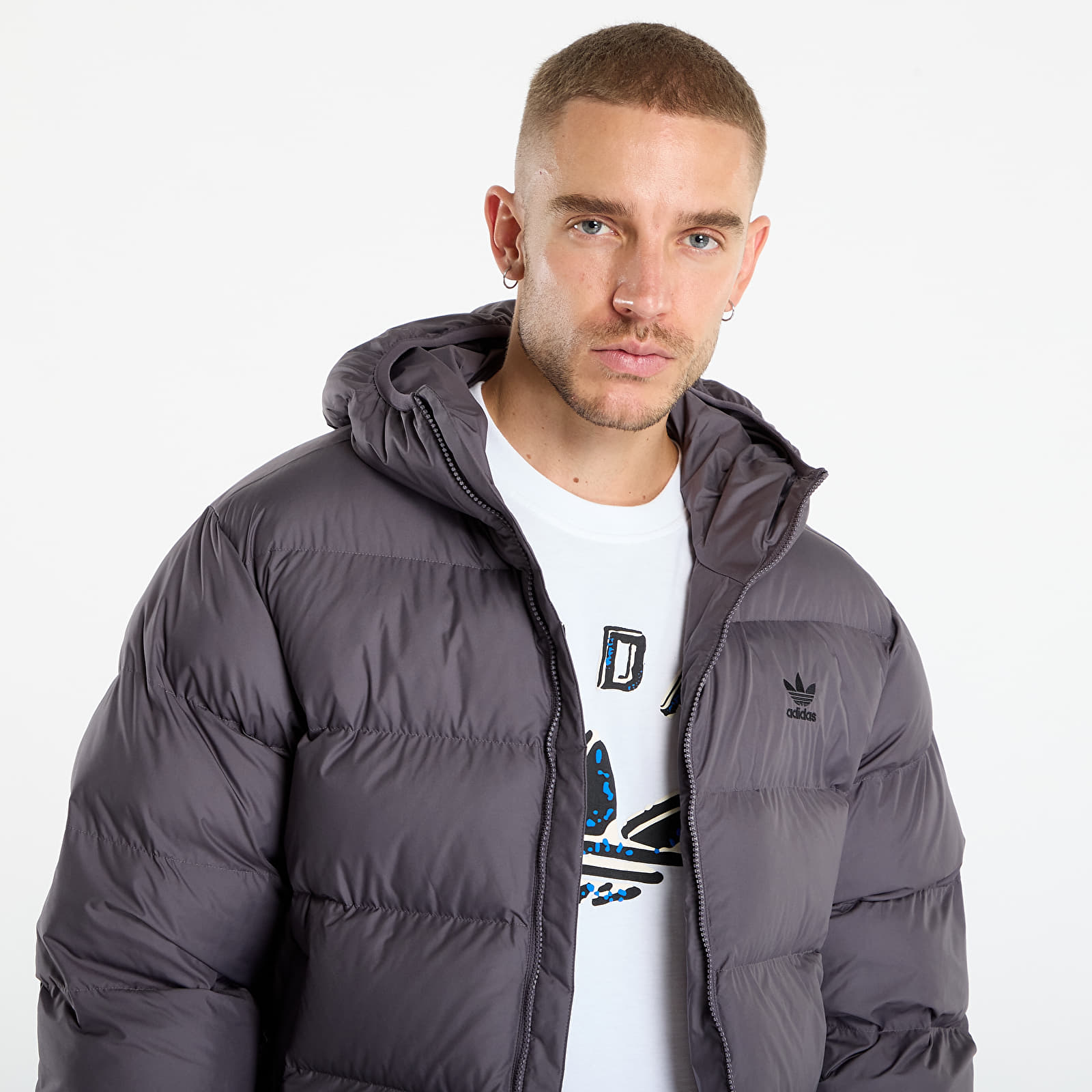 Jakas adidas Tonal Hooded Puffer Jacket Grey Strata/ Print