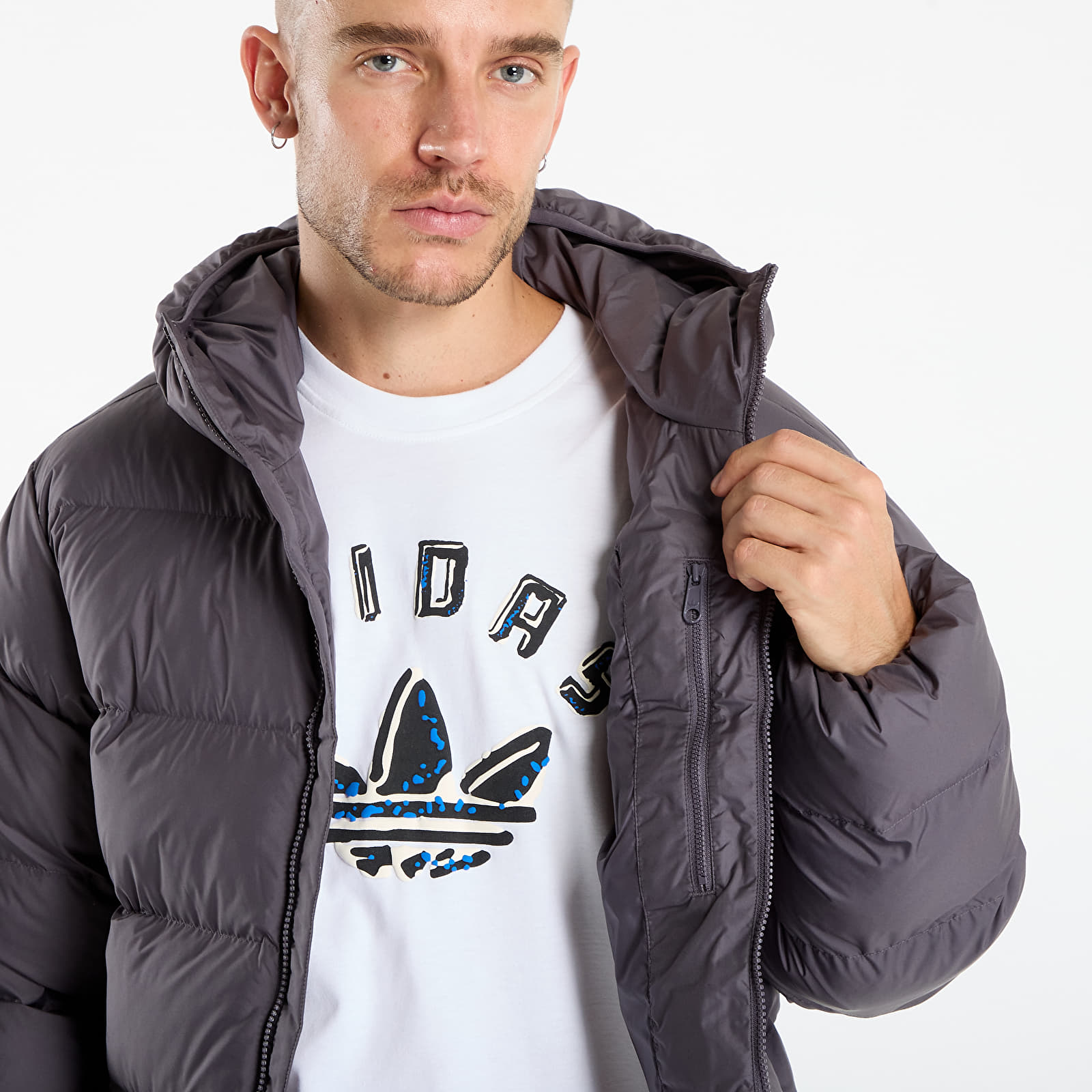 Jakas adidas Tonal Hooded Puffer Jacket Grey Strata/ Print