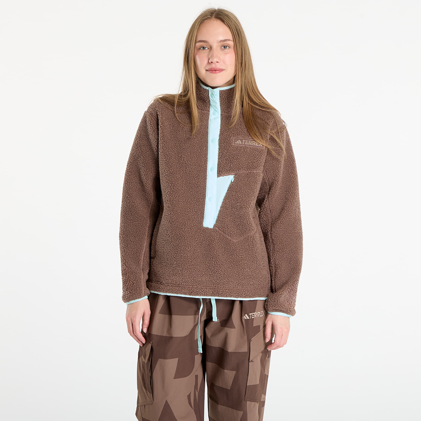Sieviešu džemperi adidas Terrex Xploric High Pile Fleece Pullover Sweatshirt Earth Strata/ Aurora Ivy