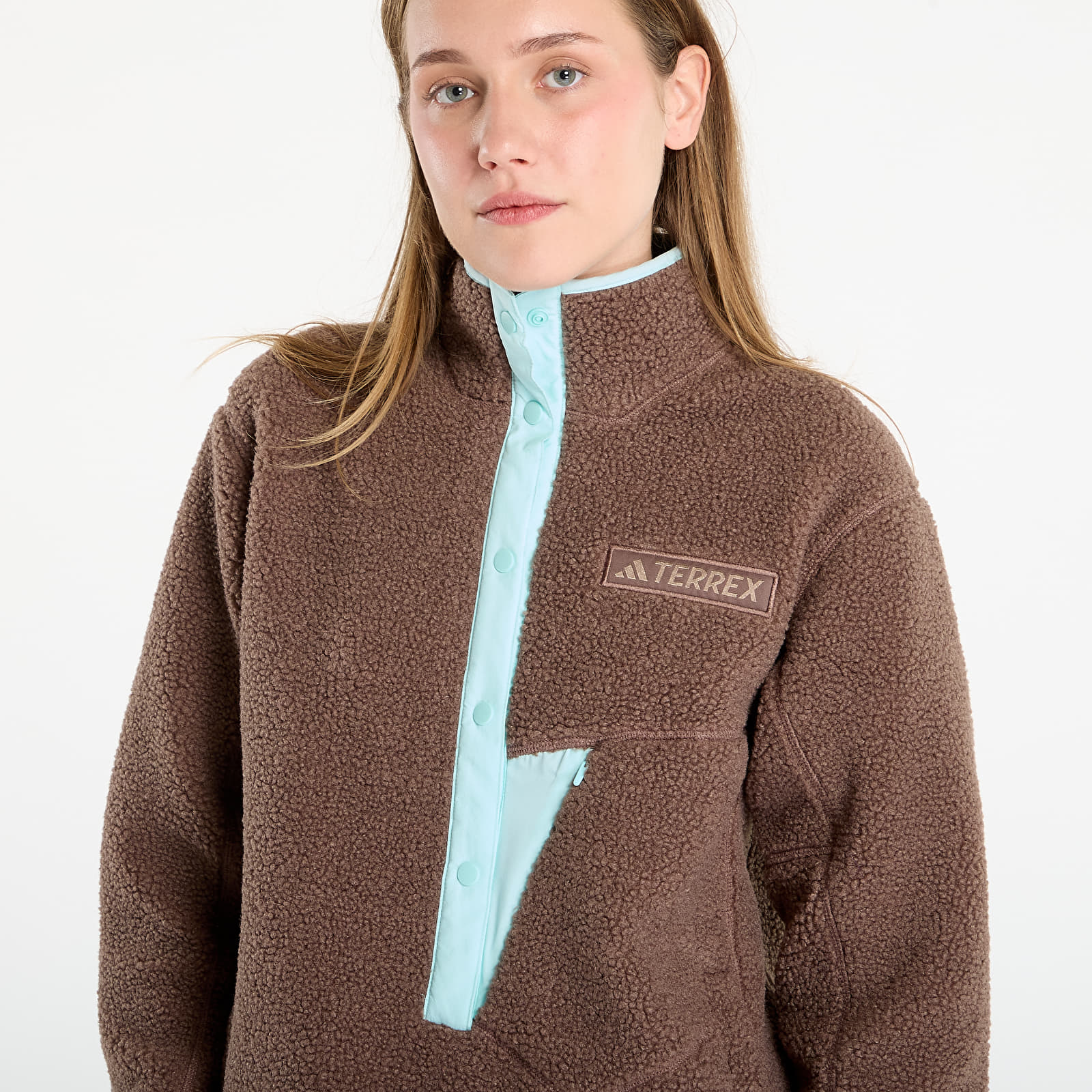 Sieviešu džemperi adidas Terrex Xploric High Pile Fleece Pullover Sweatshirt Earth Strata/ Aurora Ivy