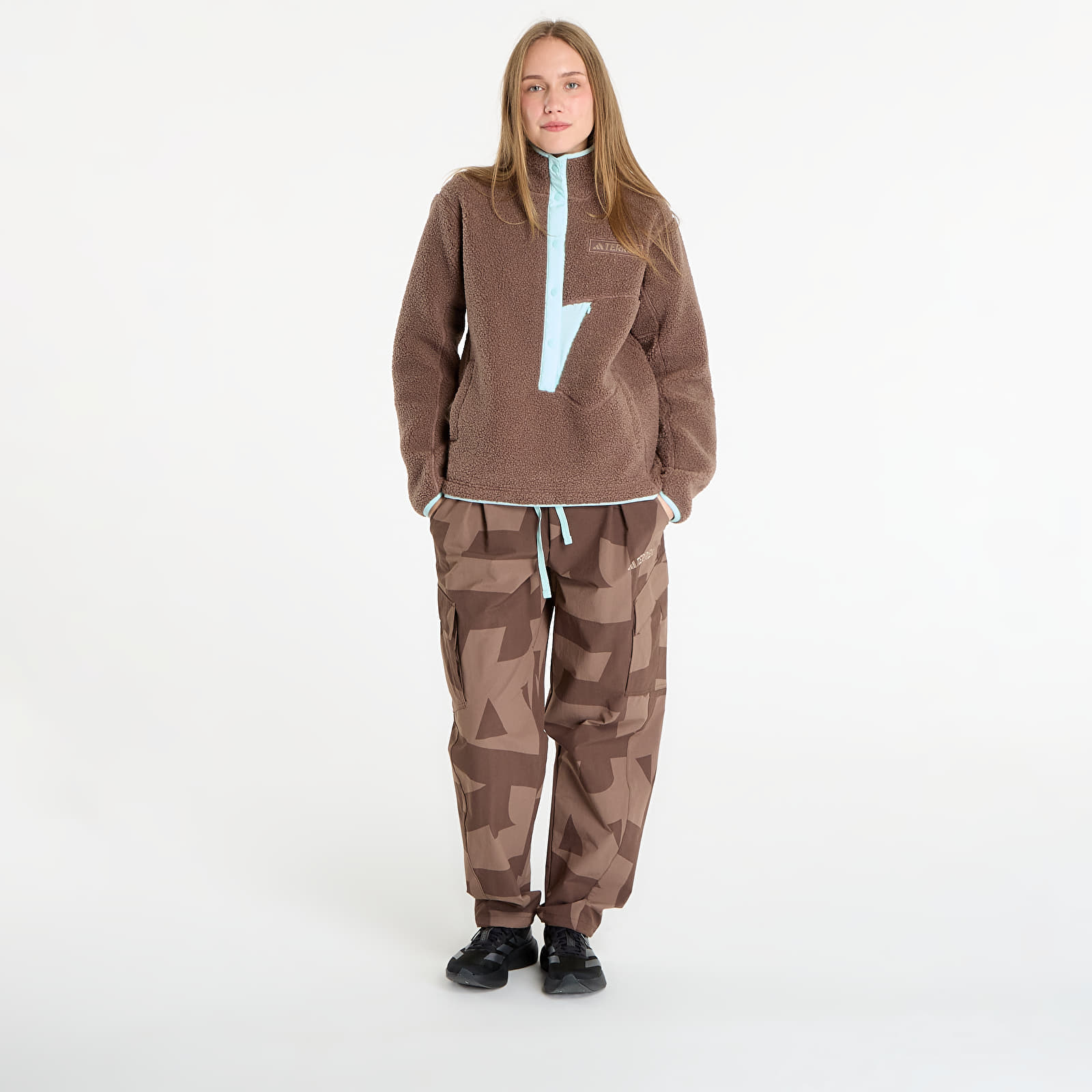 Sieviešu džemperi adidas Terrex Xploric High Pile Fleece Pullover Sweatshirt Earth Strata/ Aurora Ivy