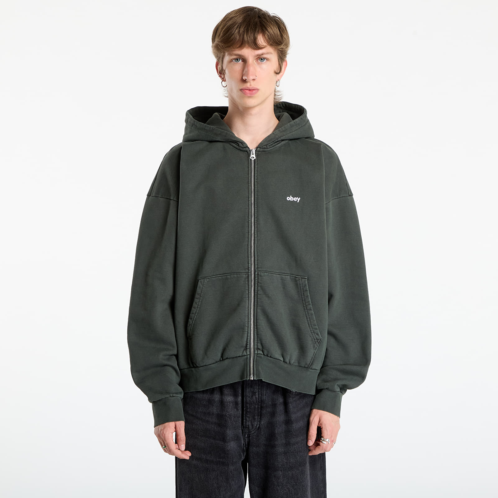 Vīriešu džemperi OBEY Lowercase Pigment Zip Hood Pigment Pirate Black
