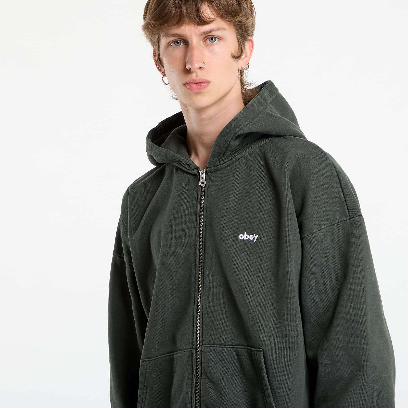 Vīriešu džemperi OBEY Lowercase Pigment Zip Hood Pigment Pirate Black