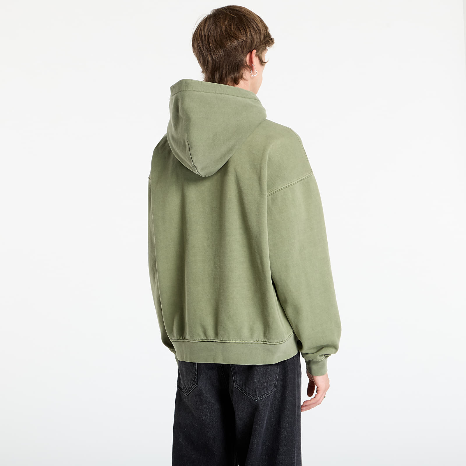 Sudaderas con capucha para hombre OBEY Hybrid Faded Zip Hood Deep Lichen Green Faded Wash