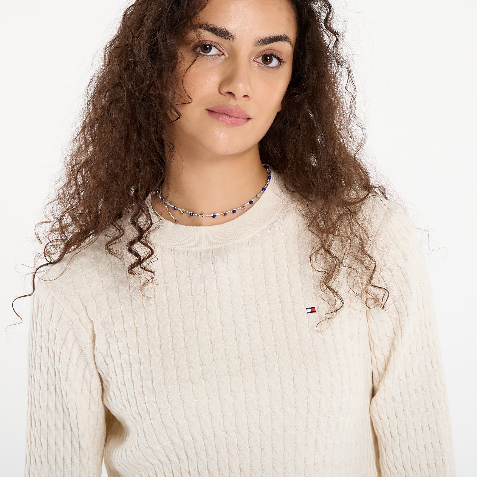 Džemperi Tommy Hilfiger Co Cable Fine Gg C-Nk Ls Sweater Heather Ivory Petal