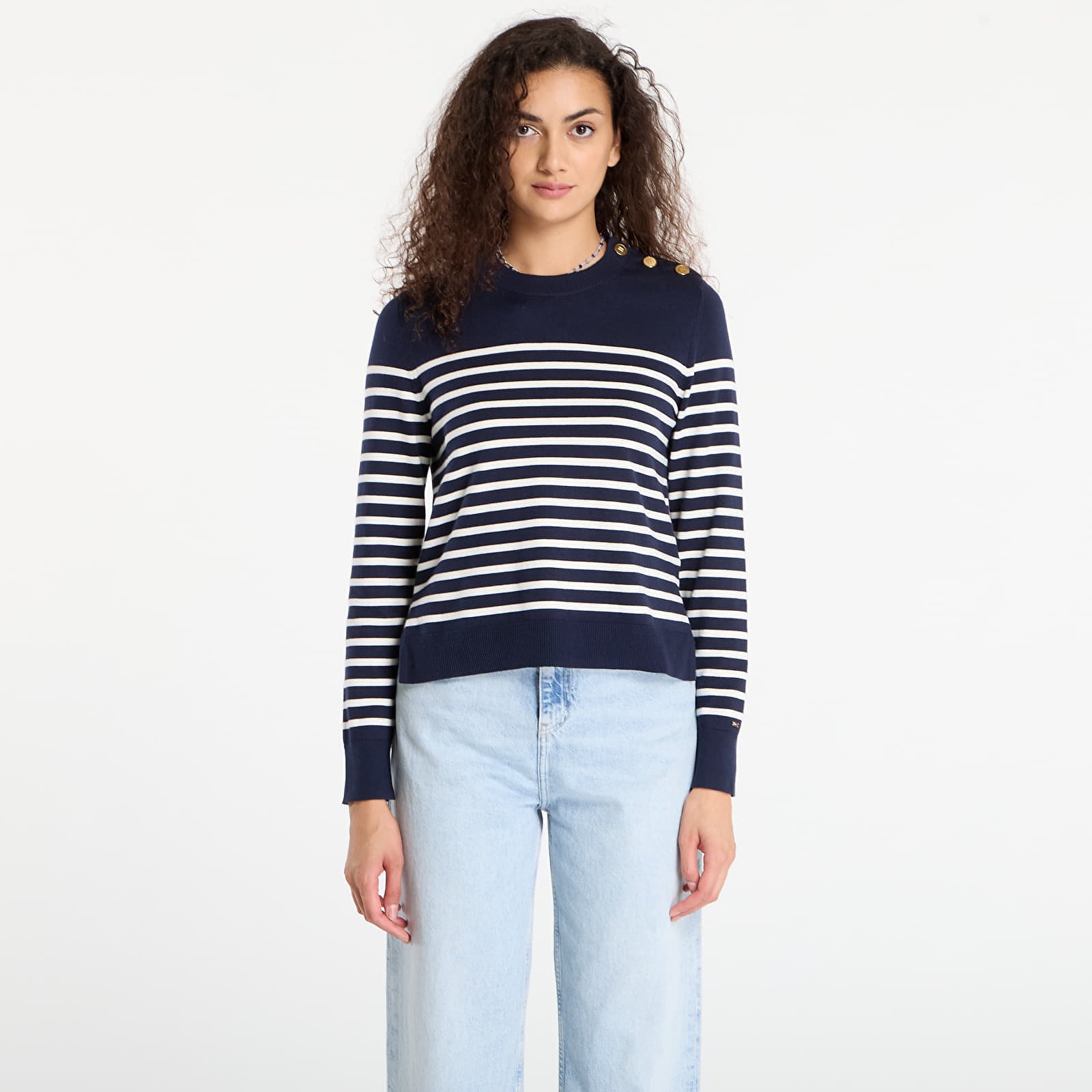 Sweater Tommy Hilfiger Co Jersey Mid Gg Ls Gold Btn Swt Navy/ White M