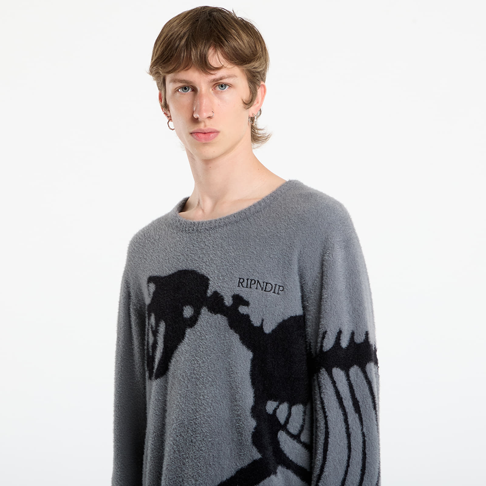 Muške majice RIPNDIP Fossil Mohair Knit Sweater Charcoal