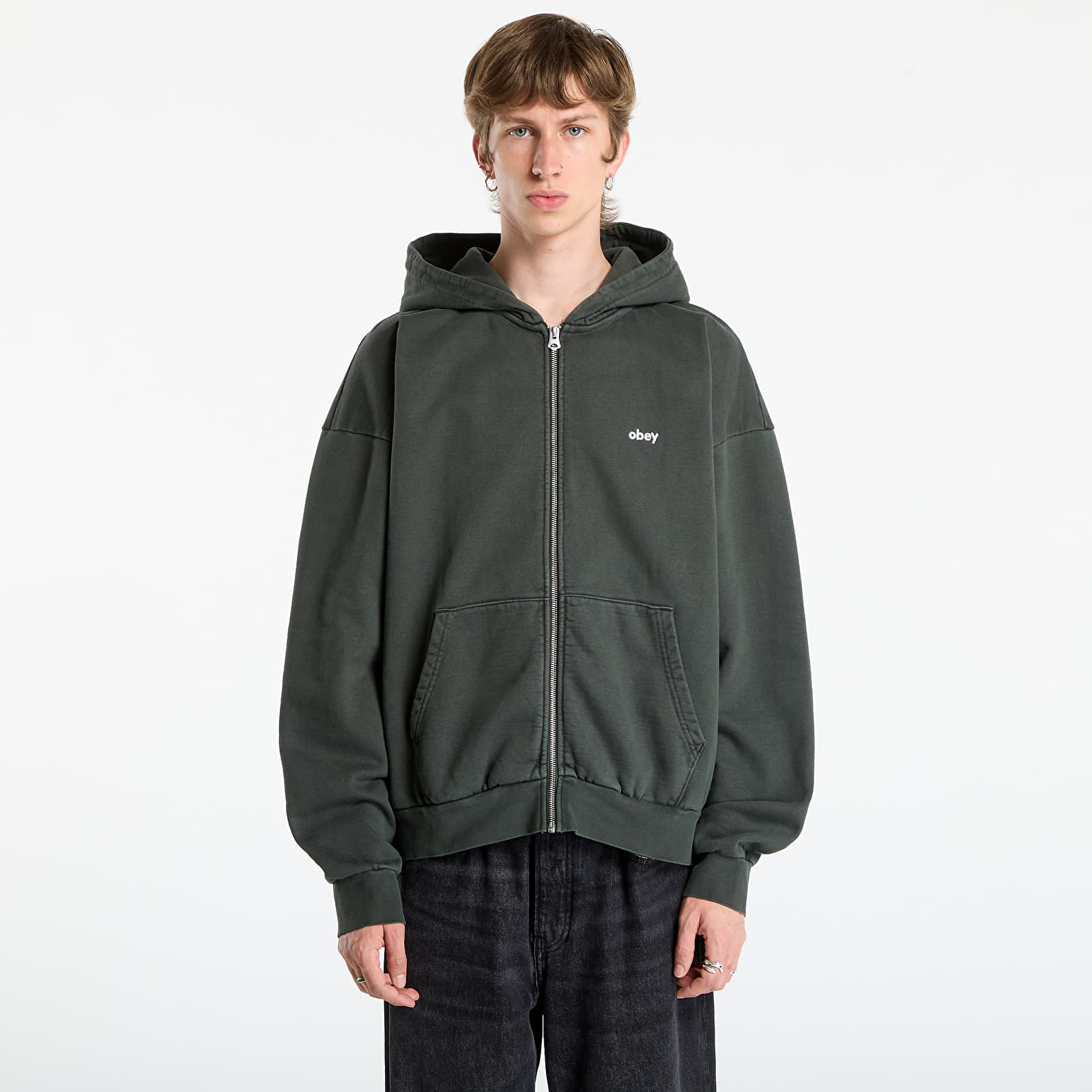 Sweatshirt OBEY Lowercase Pigment Zip Hood Pigment Pirate Black M