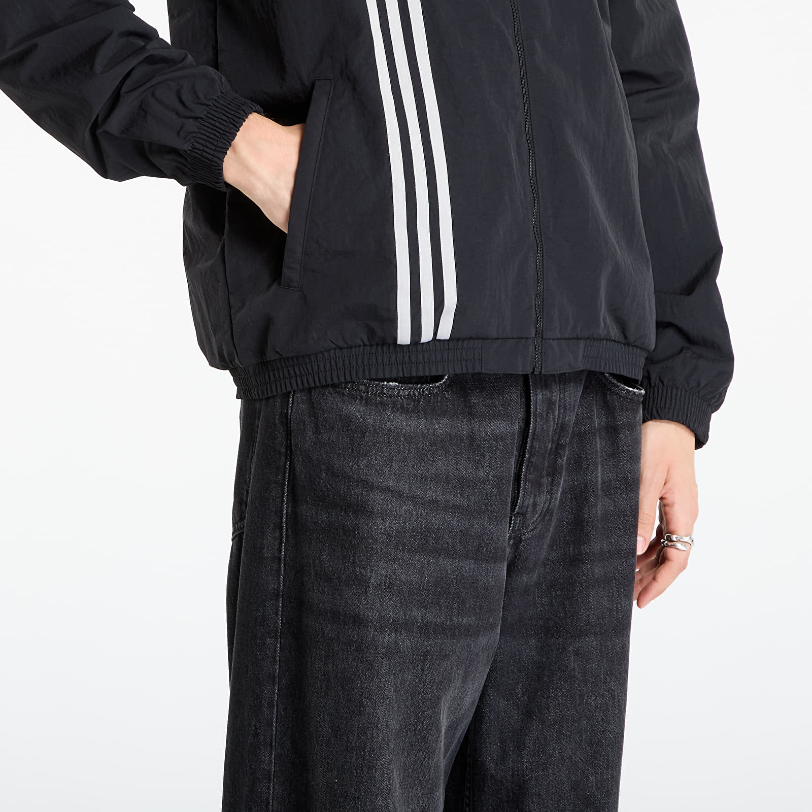 Jakas adidas Firebird Front Stripes Woven Track Top Black/ Stone Khaki/ Better Scarlet