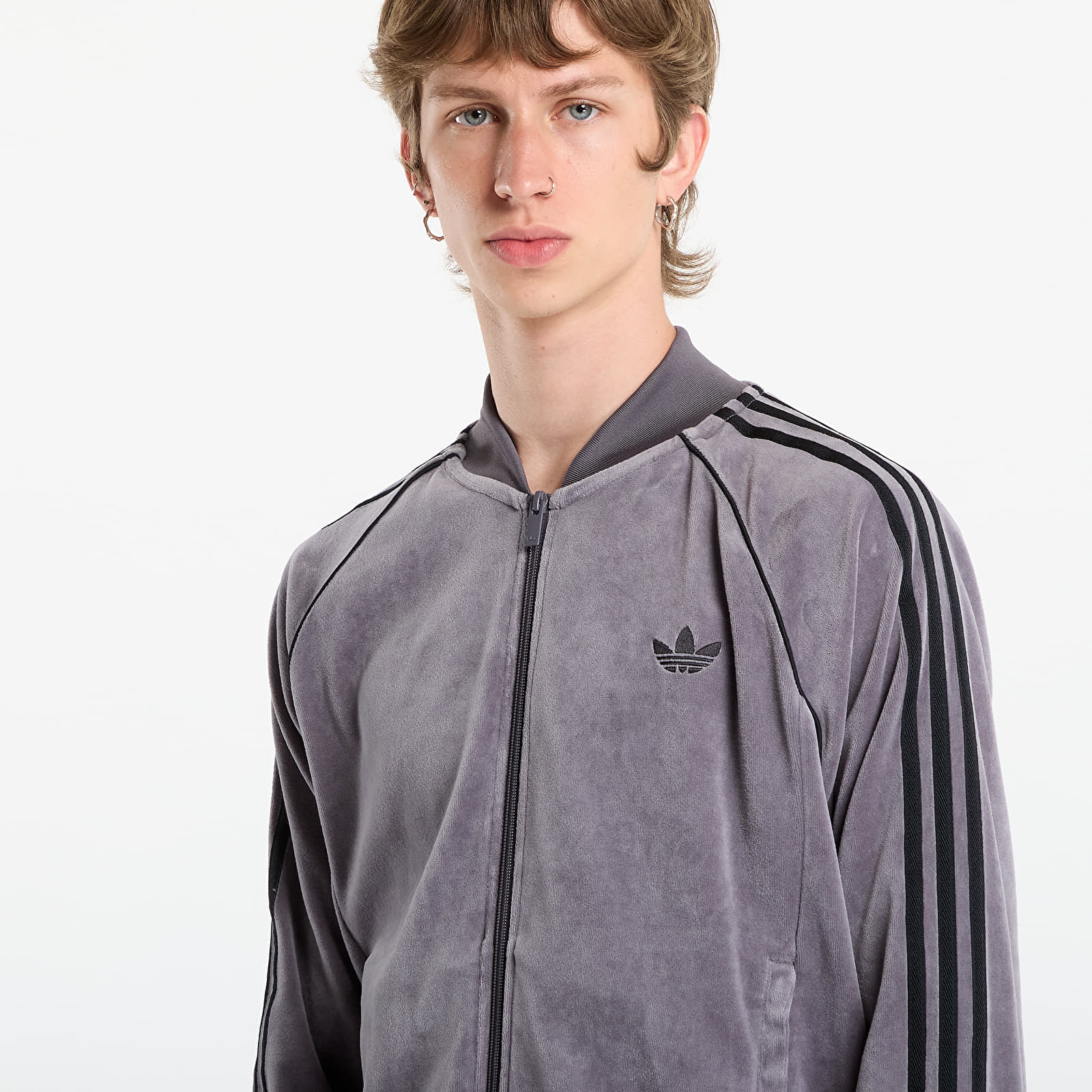 Vīriešu jakas adidas SST Adicolor Velour Track Top Grey Strata/ Willow Grey/ Light Rosewood