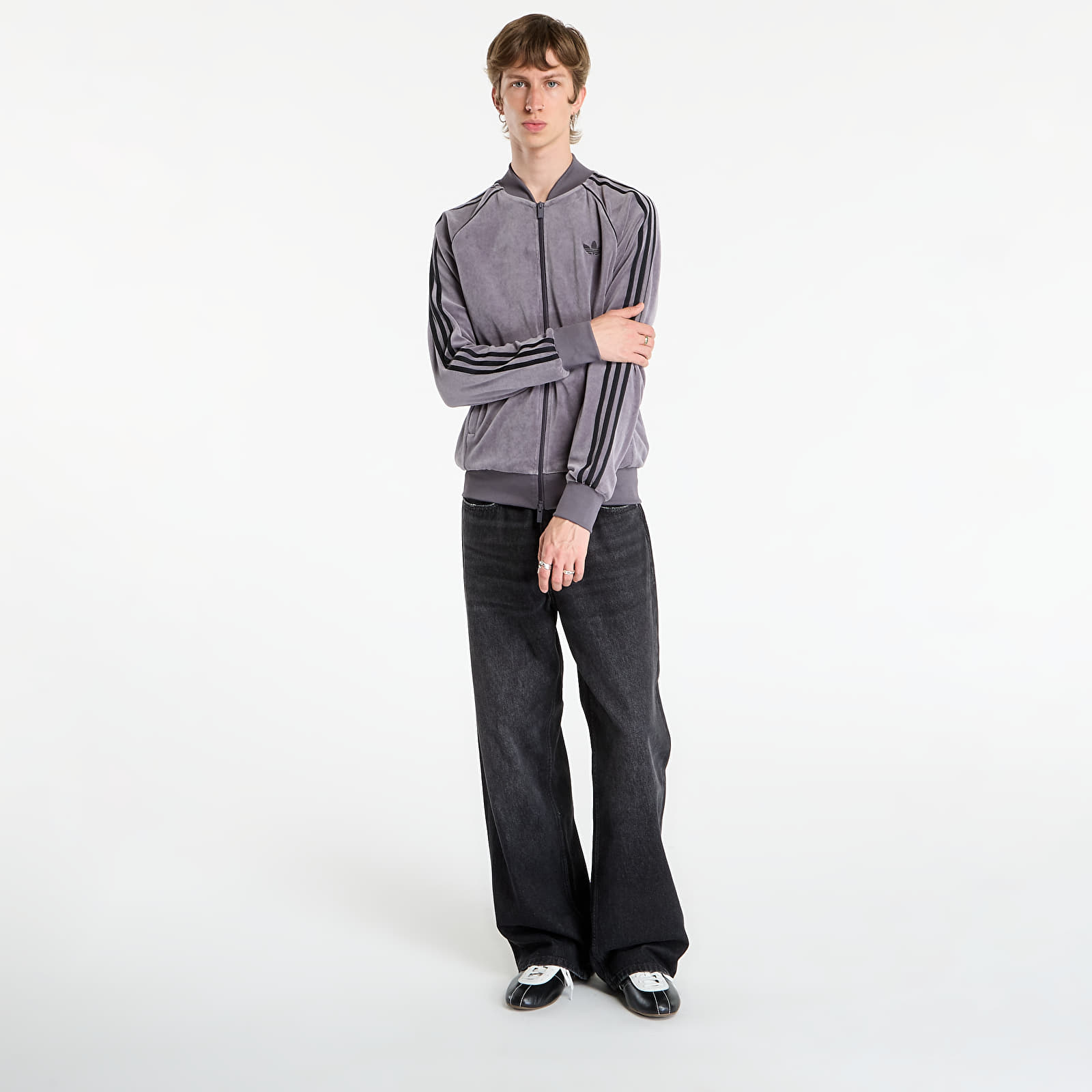 Vīriešu jakas adidas SST Adicolor Velour Track Top Grey Strata/ Willow Grey/ Light Rosewood