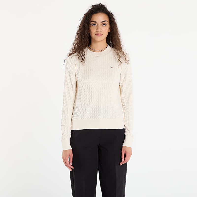 Tommy Hilfiger Co Cable Fine Gg C-Nk Ls Sweater Heather Ivory Petal