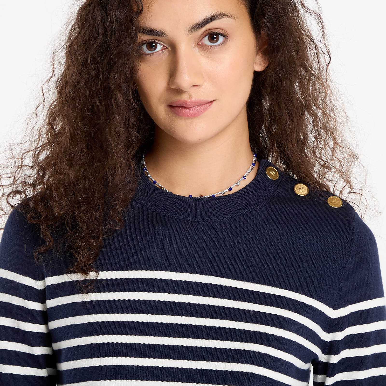 Suéteres Tommy Hilfiger Co Jersey Mid Gg Ls Gold Btn Swt Navy/ White