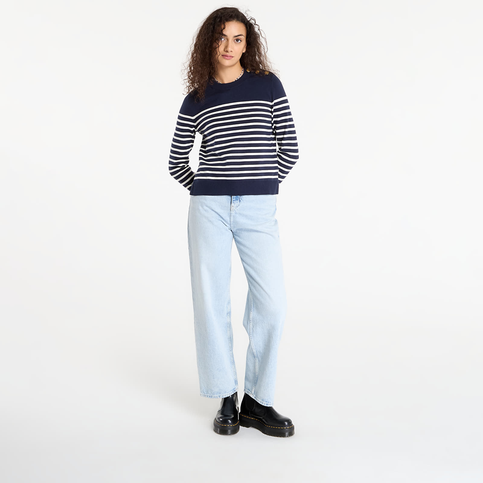 Suéteres Tommy Hilfiger Co Jersey Mid Gg Ls Gold Btn Swt Navy/ White
